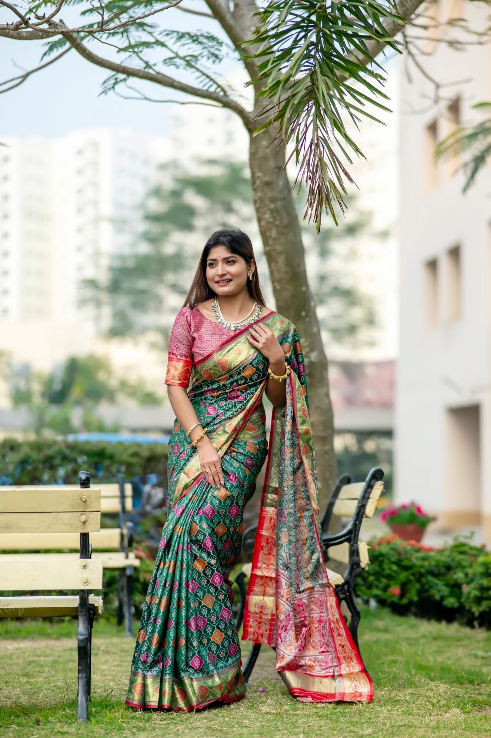 Stromboli Green Banarasi Silk Patola Saree