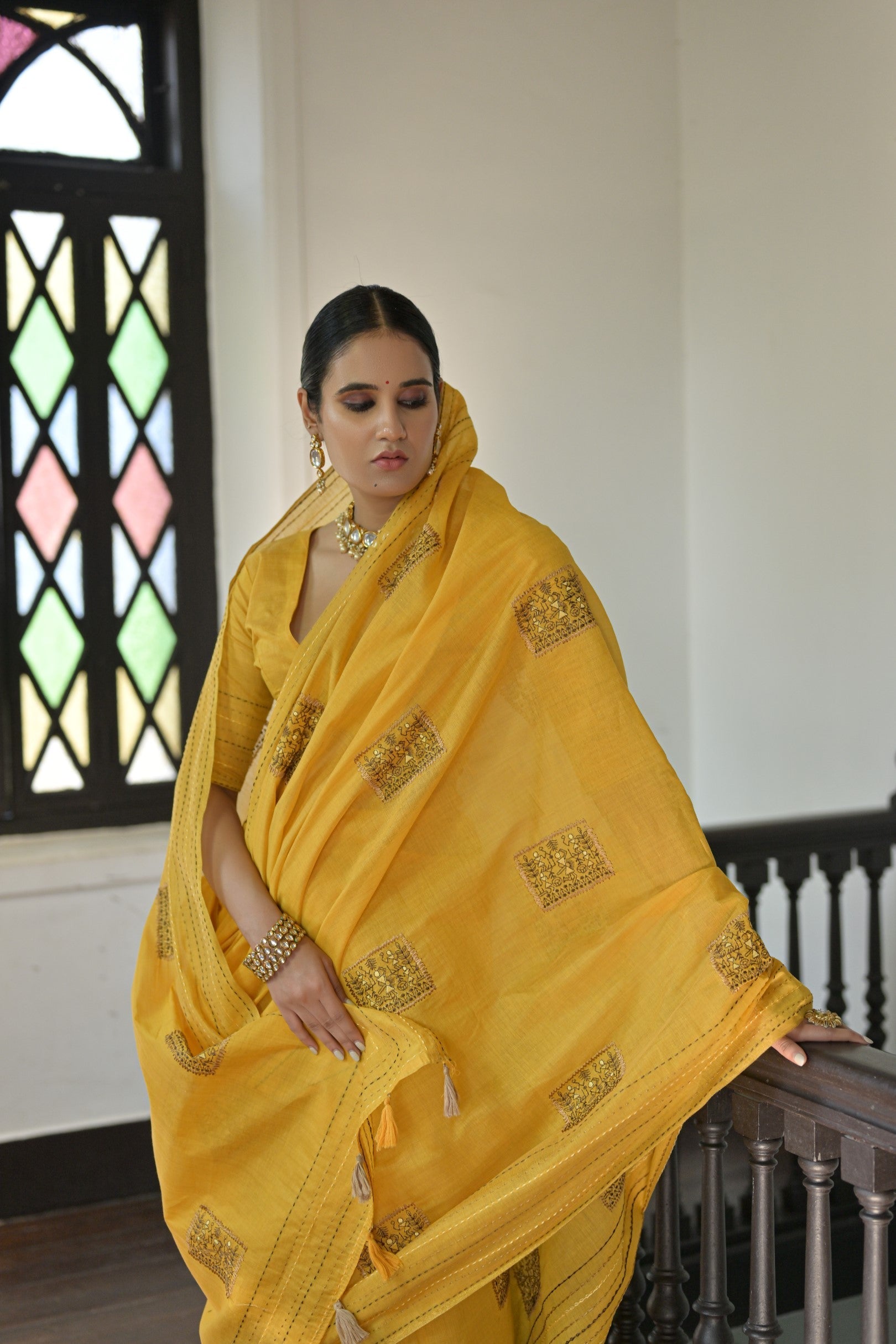 Canary Yellow Linen Soft Silk Saree