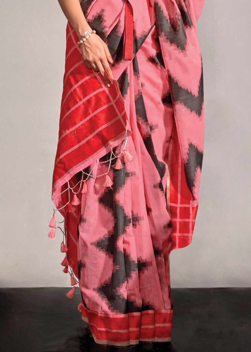 Flamingo Pink Woven Banarasi Soft Silk Saree