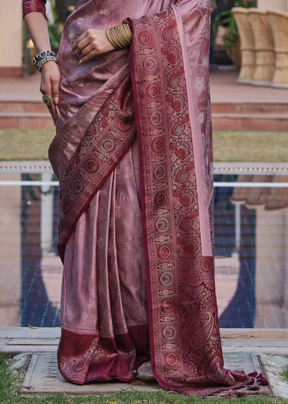 Bouquet Purple Designer Satin Silk Saree