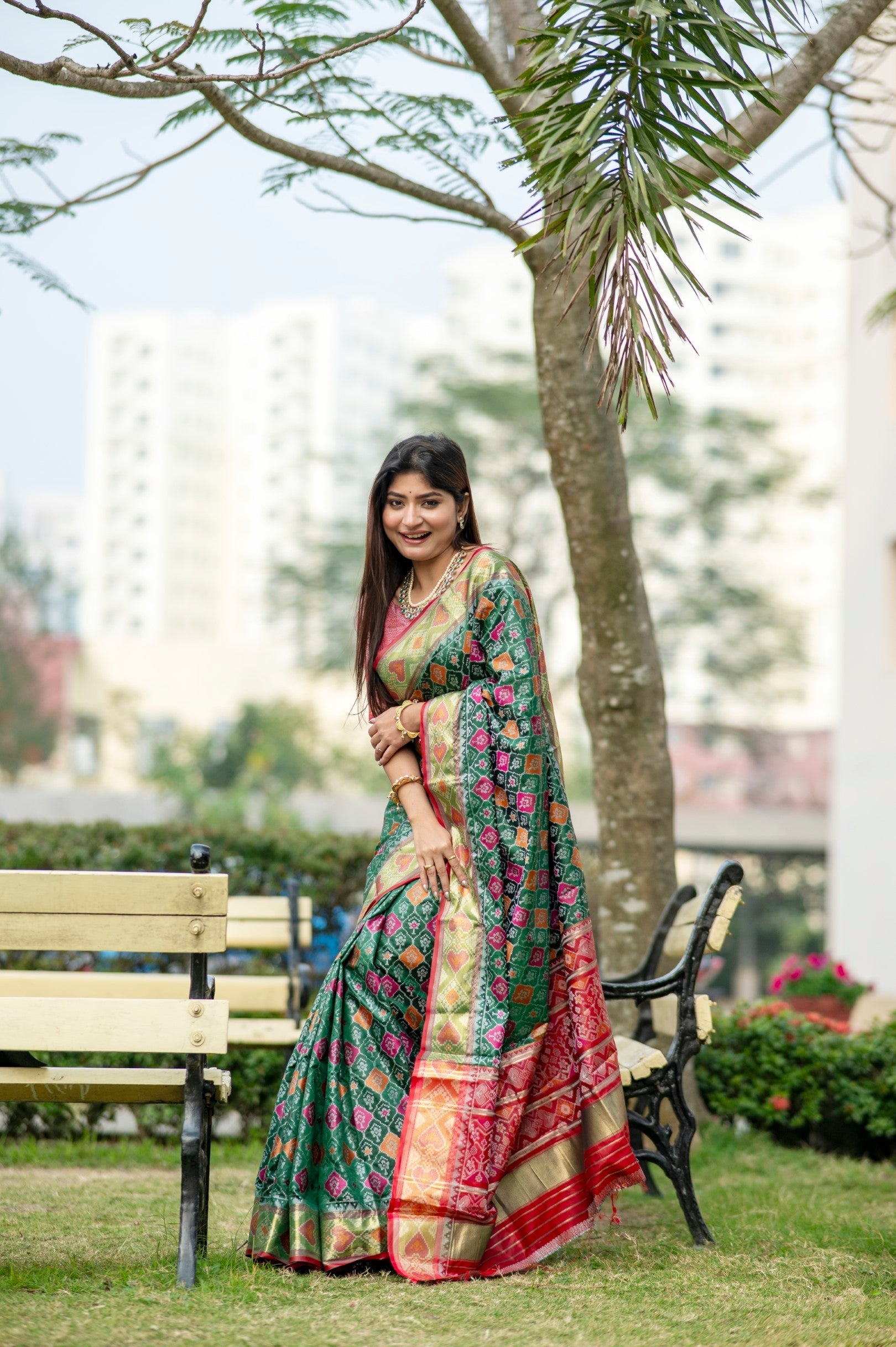 Stromboli Green Banarasi Silk Patola Saree