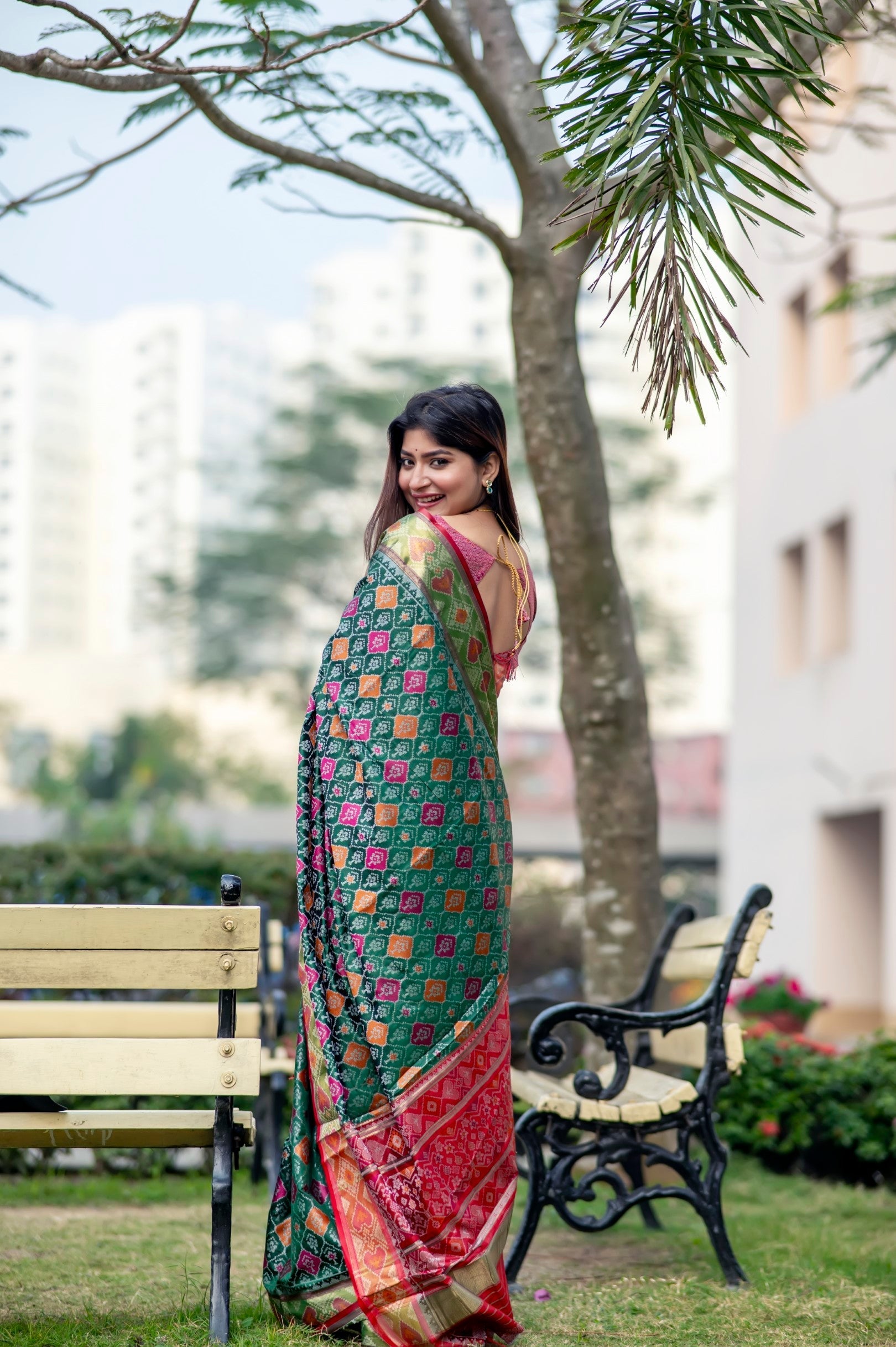 Stromboli Green Banarasi Silk Patola Saree