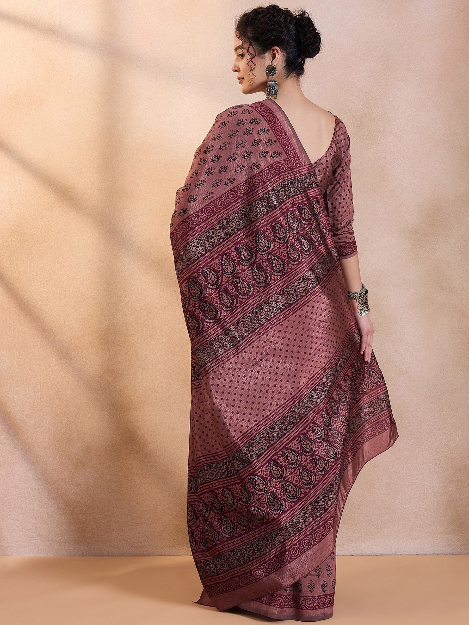 Coffee Brown Printed Dola Silk Saree