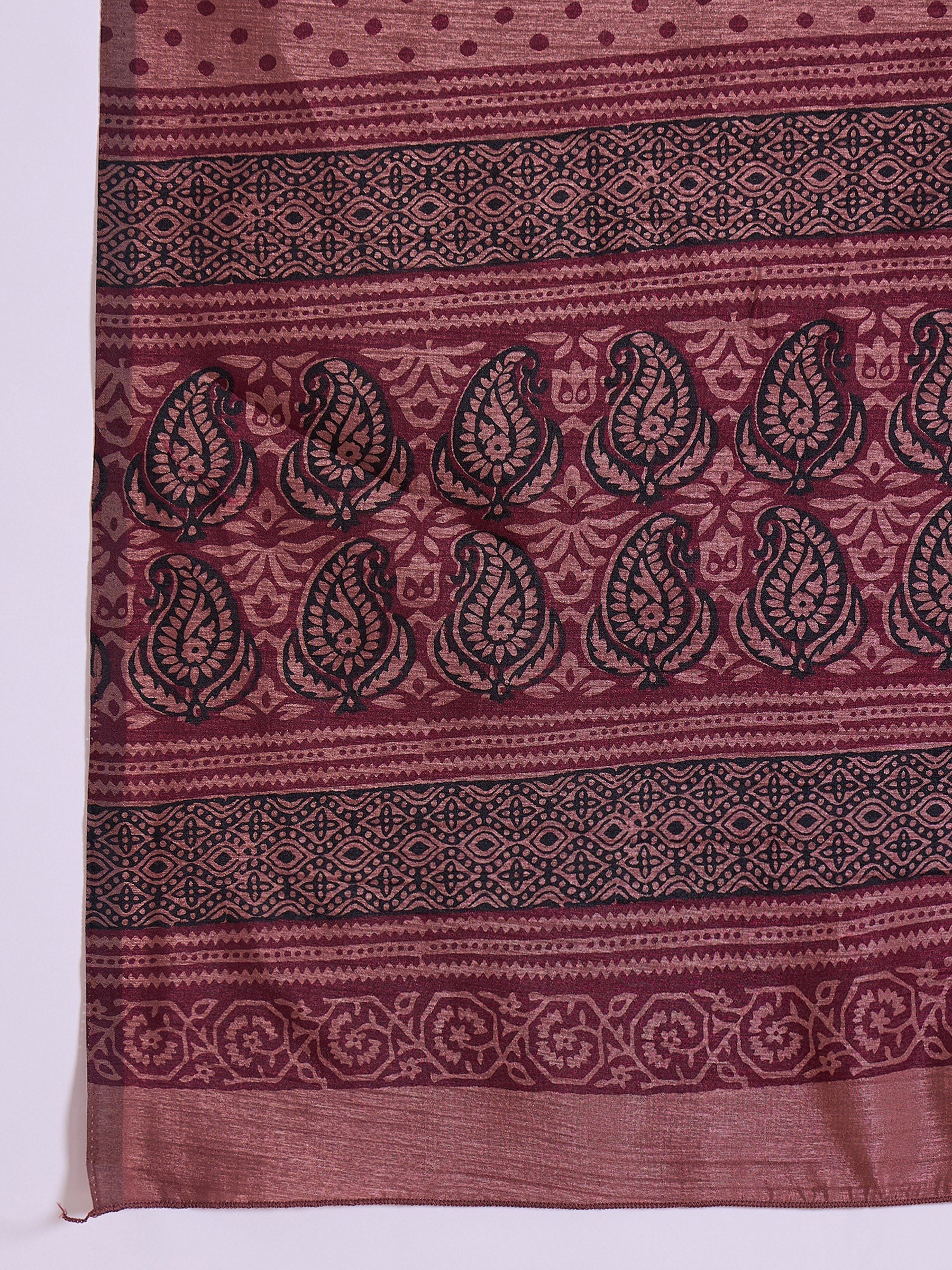 Coffee Brown Printed Dola Silk Saree