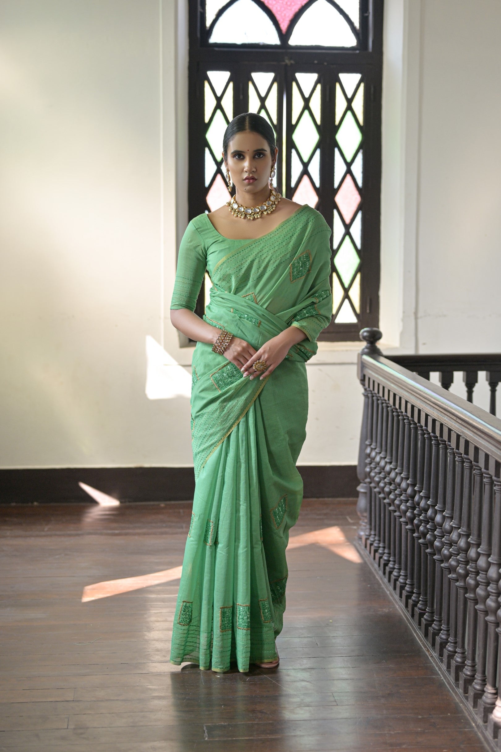 Pista Green Linen Soft Silk Saree