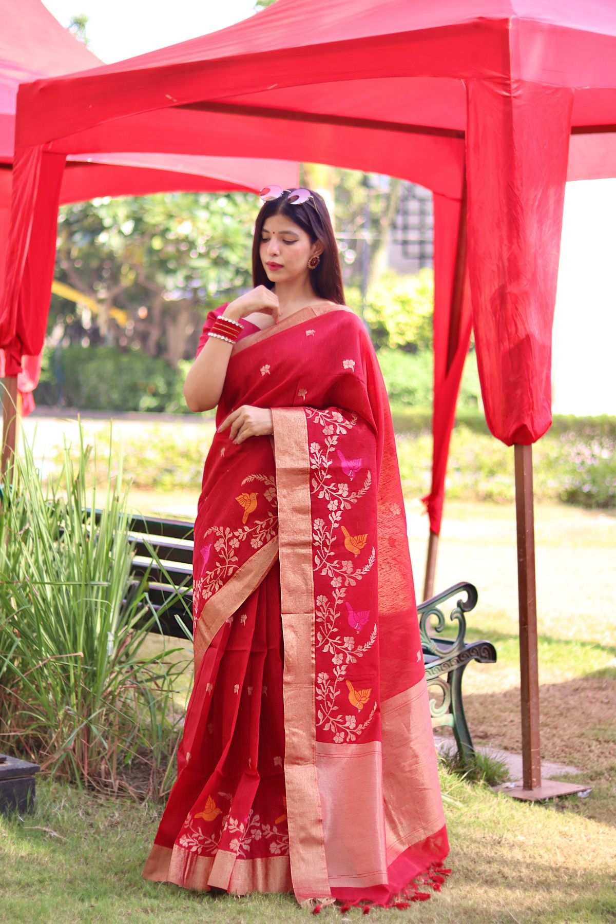 Candy Red Apple Cotton Silk Saree