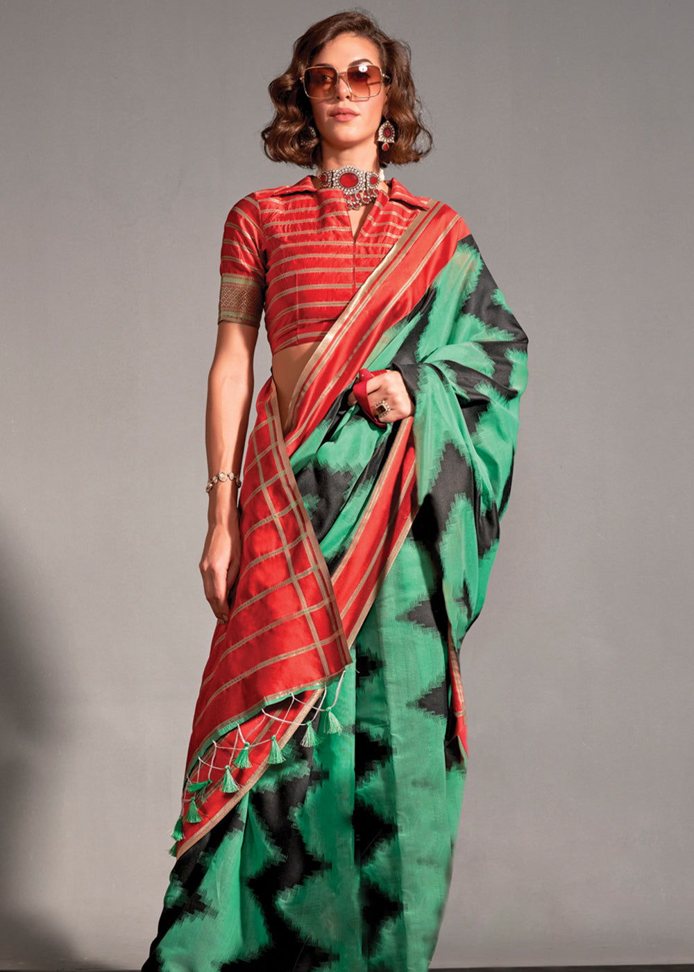 Bright Green Woven Banarasi Soft Silk Saree