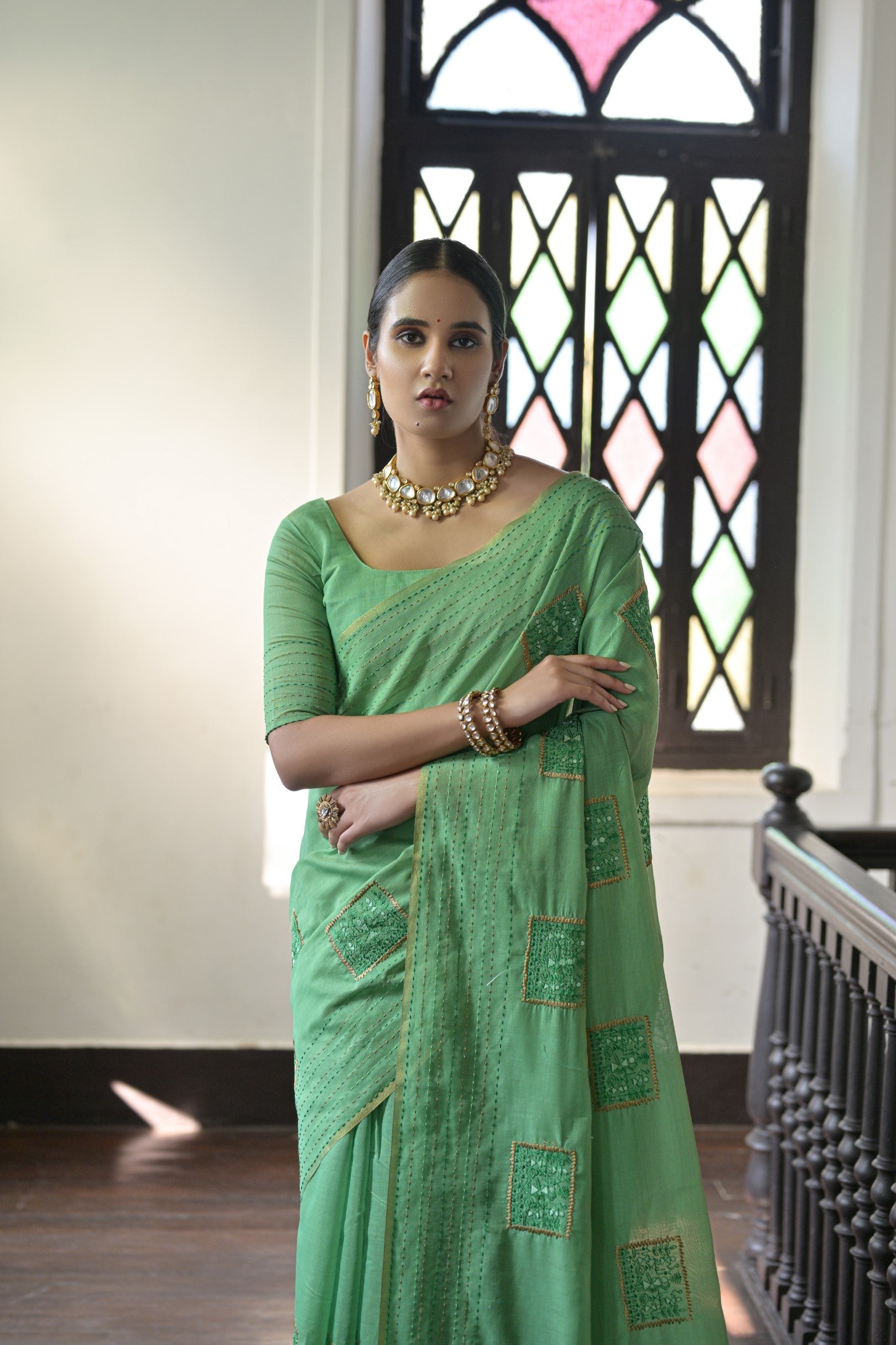 Pista Green Linen Soft Silk Saree