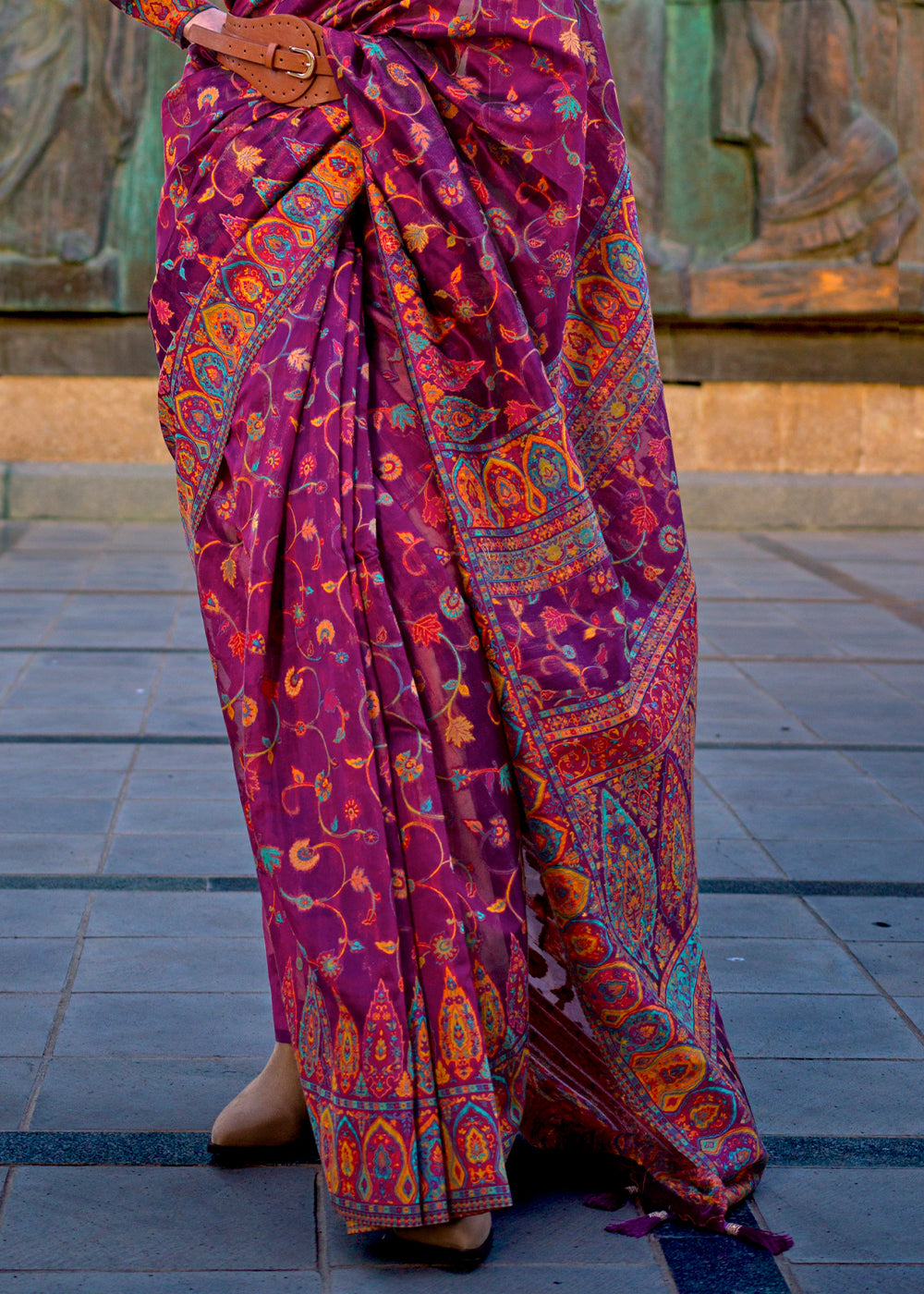 Midnight Pearl Purple Jamawar Woven Organza Silk Saree