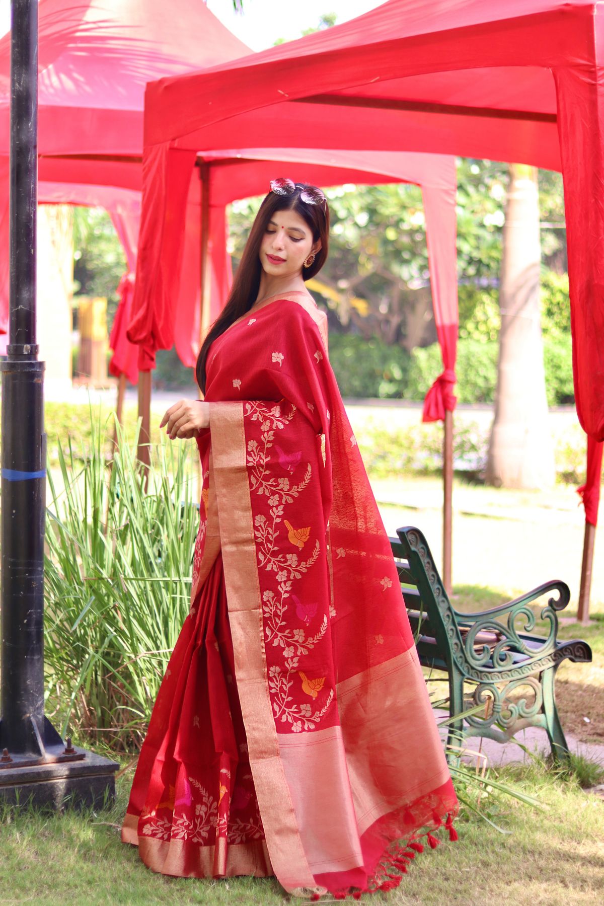 Candy Red Apple Cotton Silk Saree