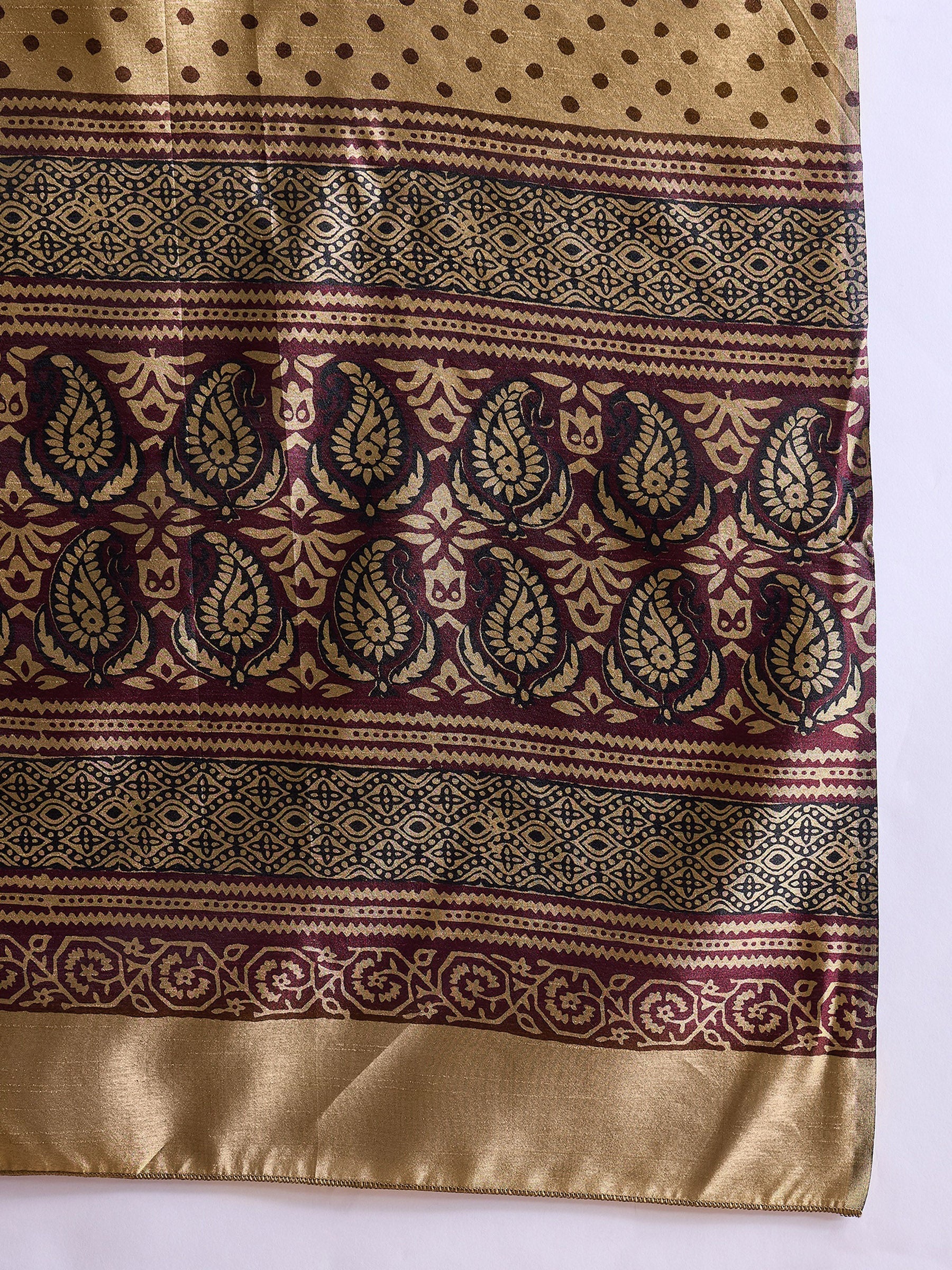 Muesli Yellow Printed Dola Silk Saree