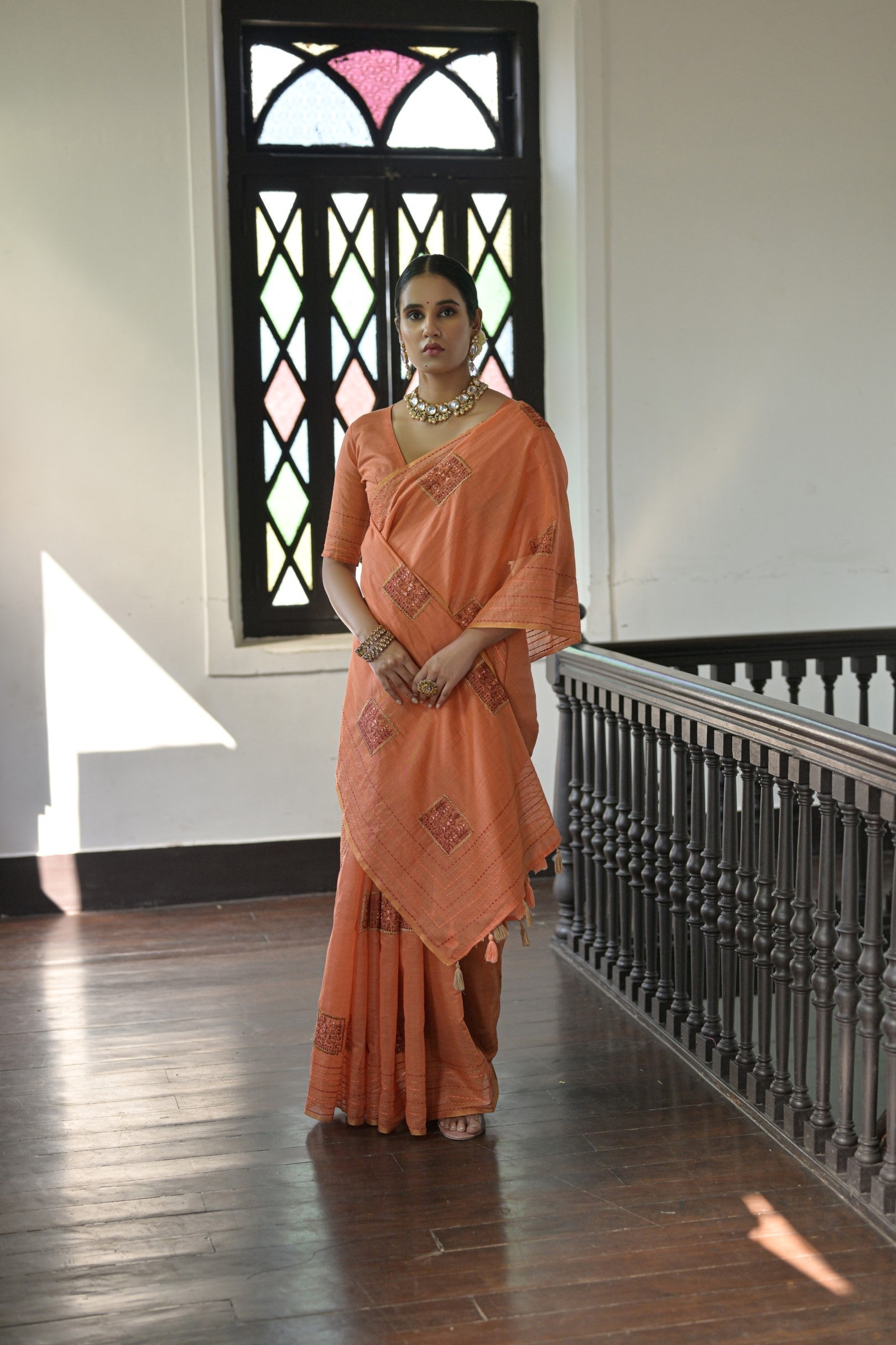 Georgia Peach Linen Soft Silk Saree