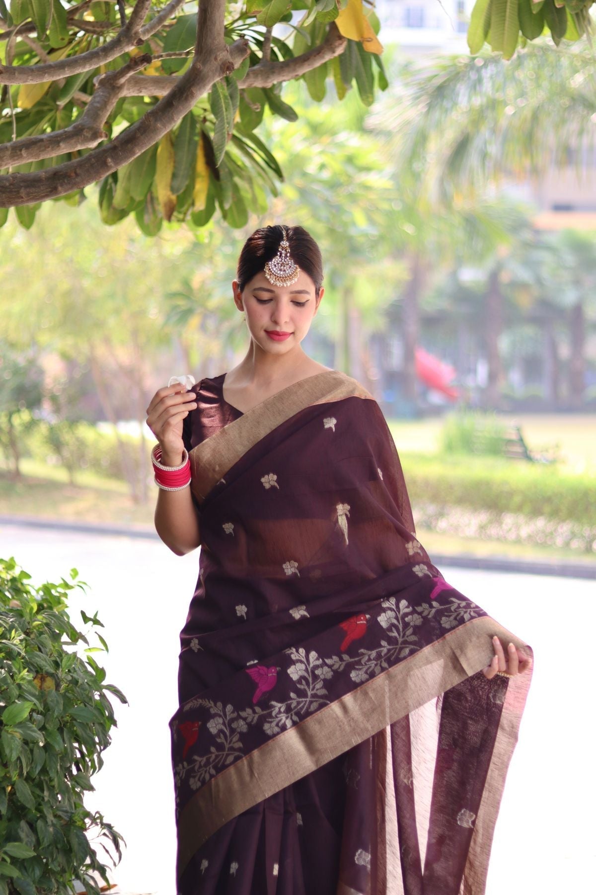 Penny Brown Cotton Silk Saree