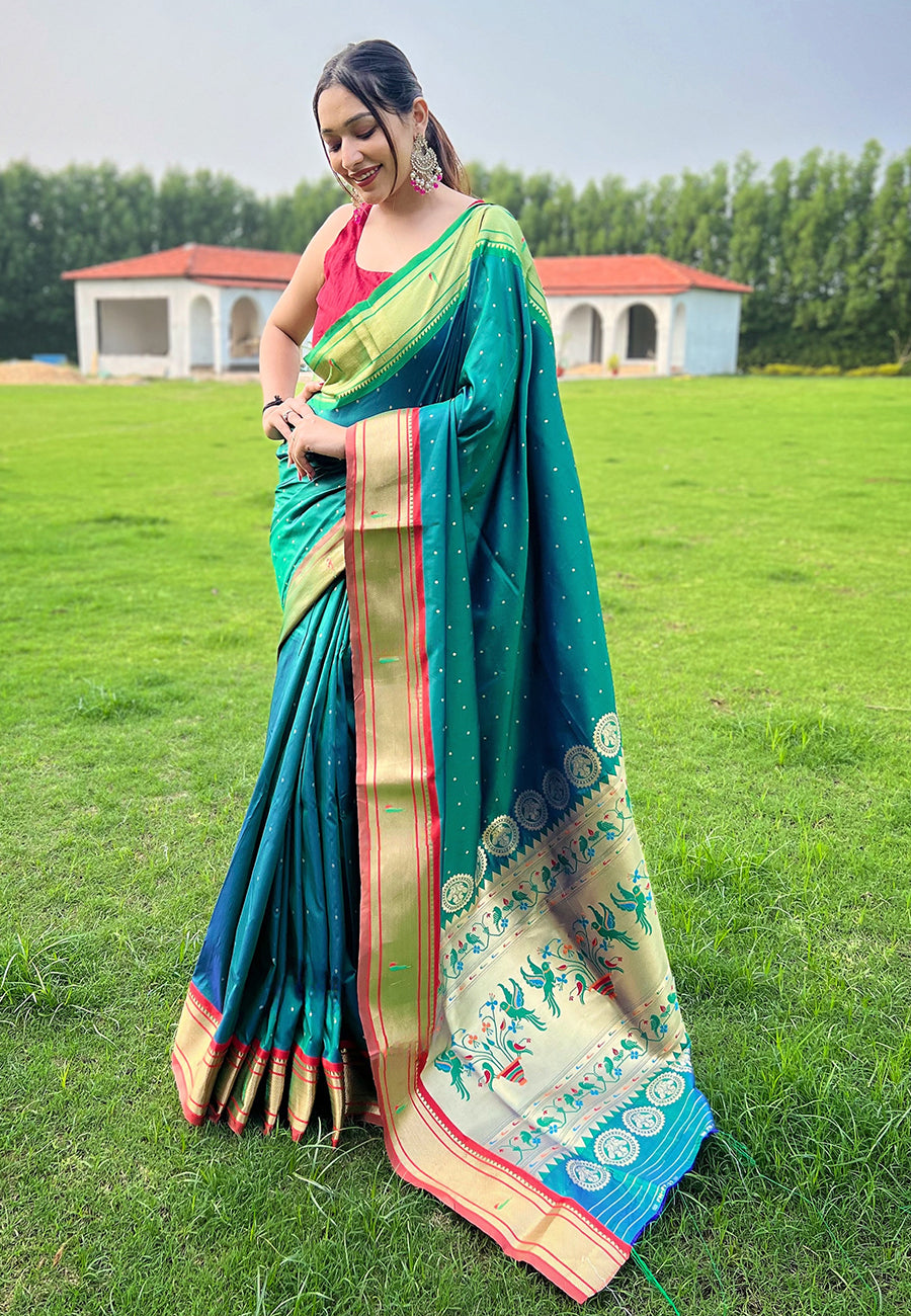 Peacock Blue Woven Paithani Saree