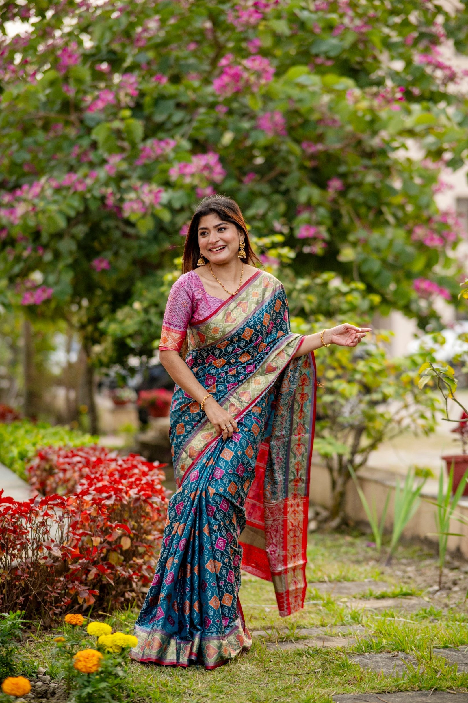 Peacock Blue Banarasi Silk Patola Saree