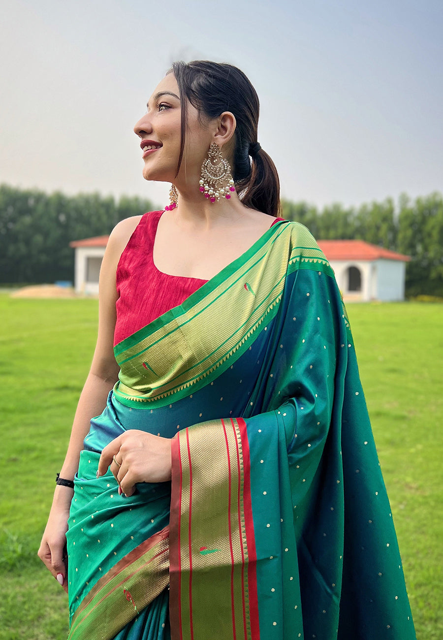 Peacock Blue Woven Paithani Saree