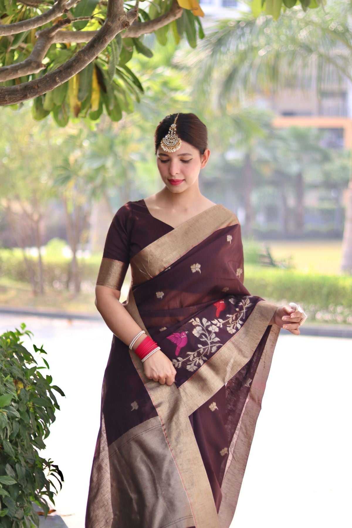 Penny Brown Cotton Silk Saree