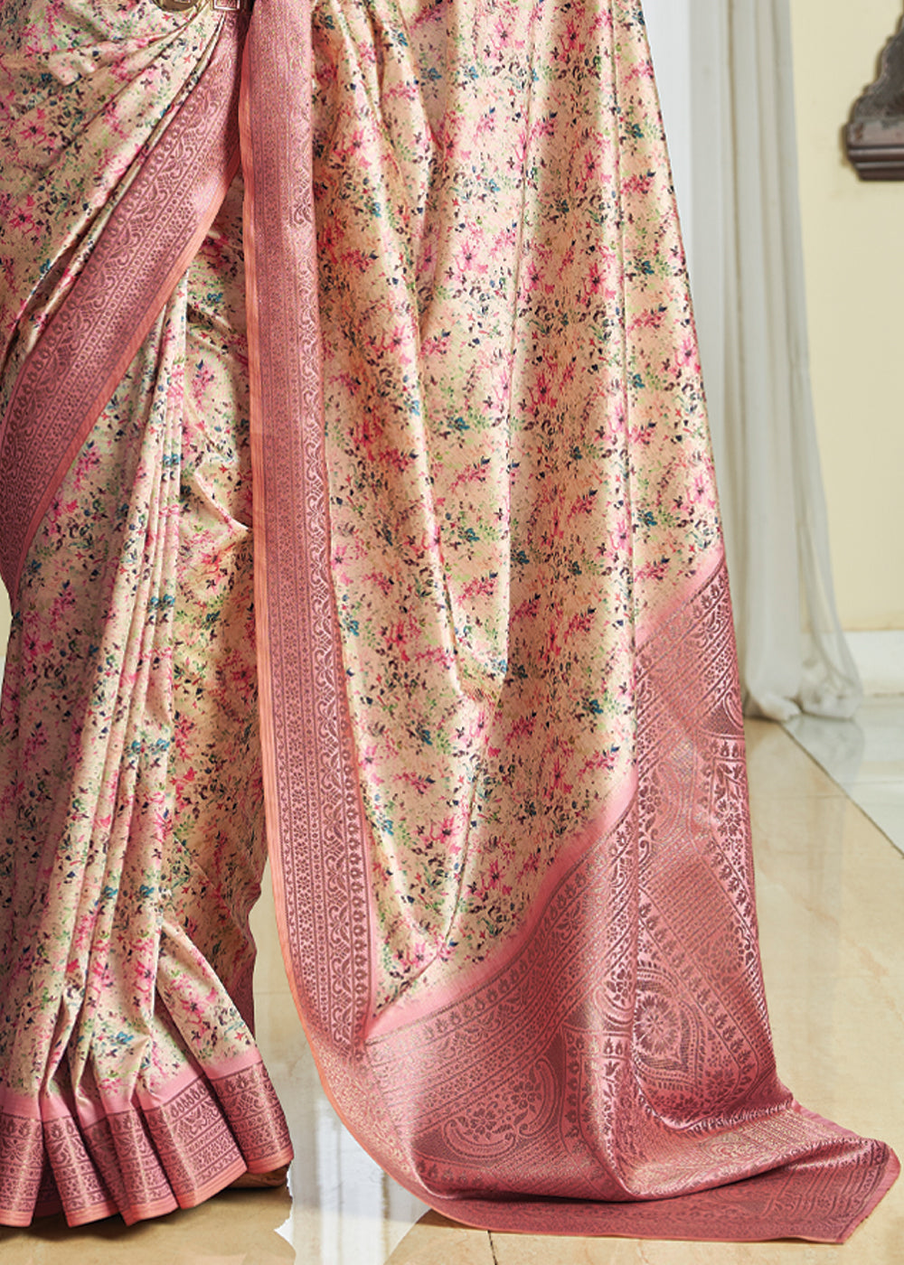 Tonys Pink Woven Banarasi Satin Silk Saree