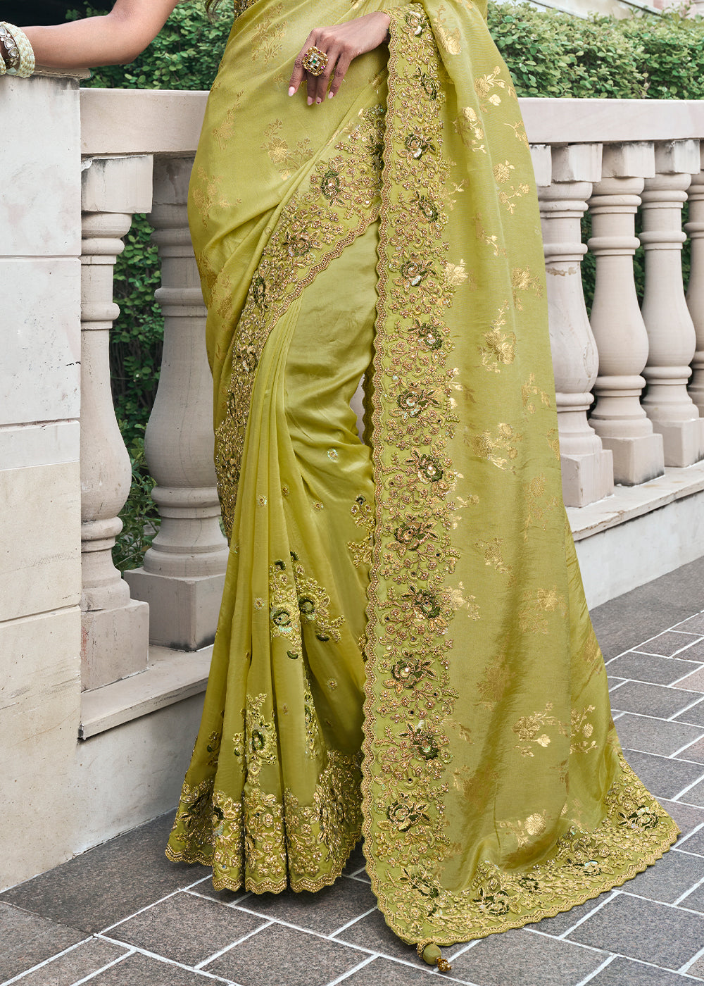 Pistacho Green Embroidered Designer Silk Saree