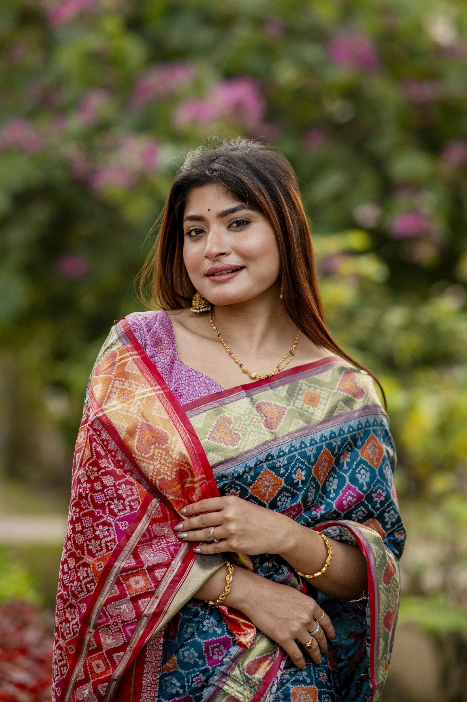 Peacock Blue Banarasi Silk Patola Saree