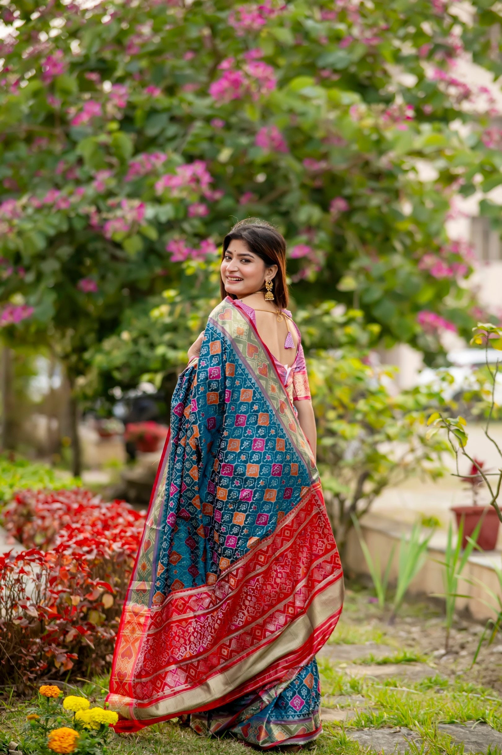 Peacock Blue Banarasi Silk Patola Saree