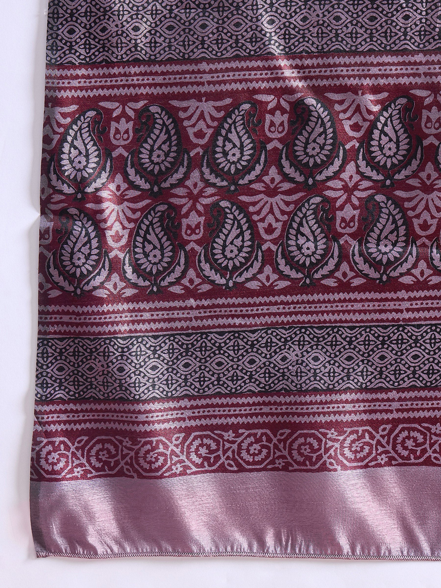 Eggplant Purple Printed Dola Silk Saree