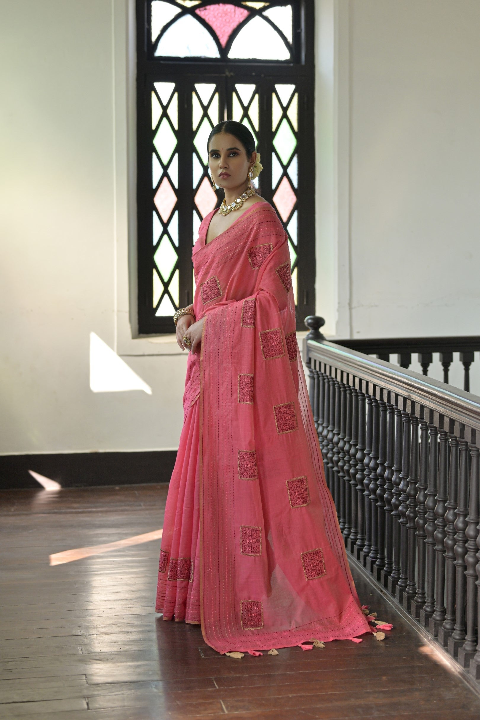 French Rose Pink Linen Soft Silk Saree