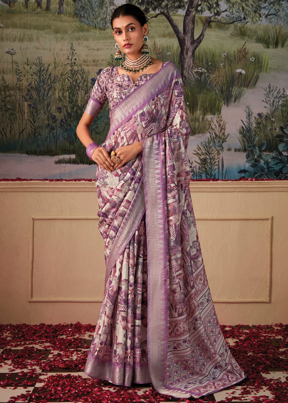 Rose Dust Purple Woven Banarasi Tussar Silk Saree