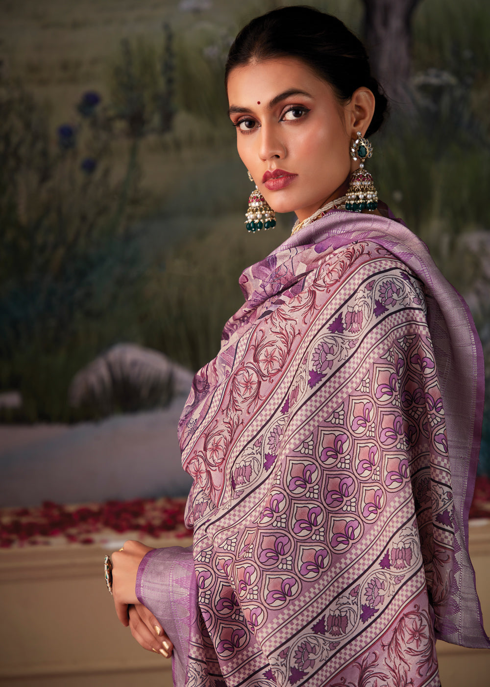 Rose Dust Purple Woven Banarasi Tussar Silk Saree