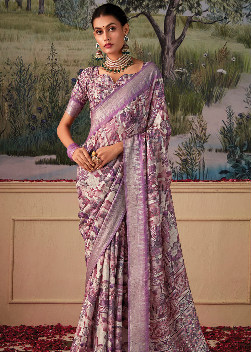 Rose Dust Purple Woven Banarasi Tussar Silk Saree