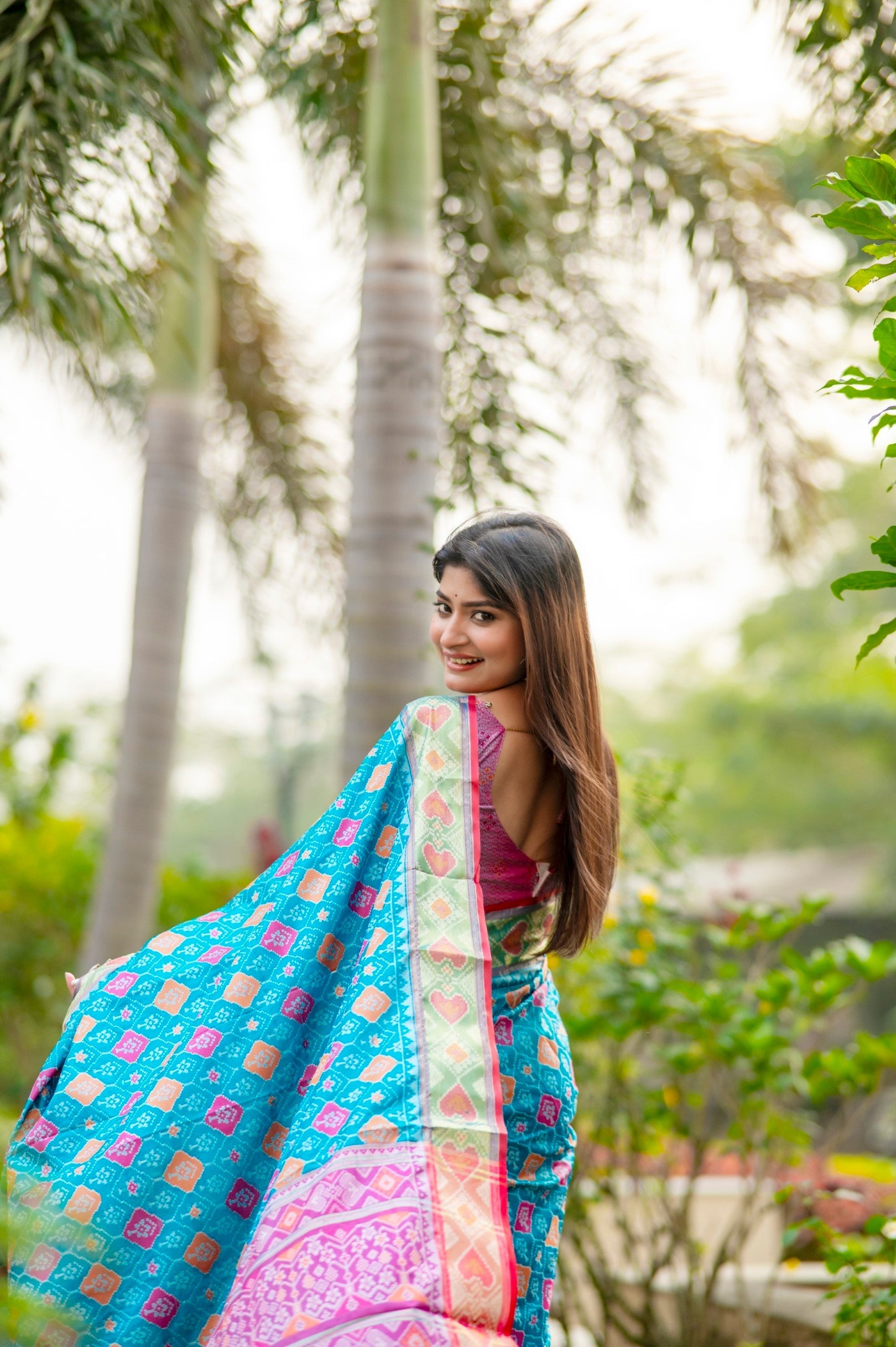 Turquoise Pearl Blue Banarasi Silk Patola Saree