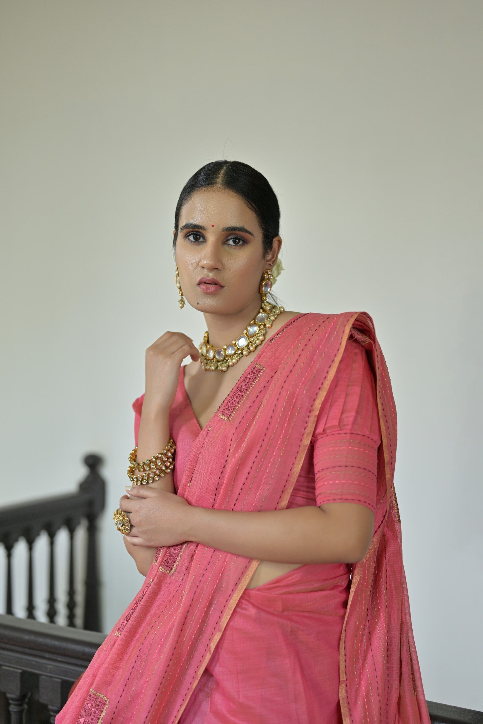 French Rose Pink Linen Soft Silk Saree