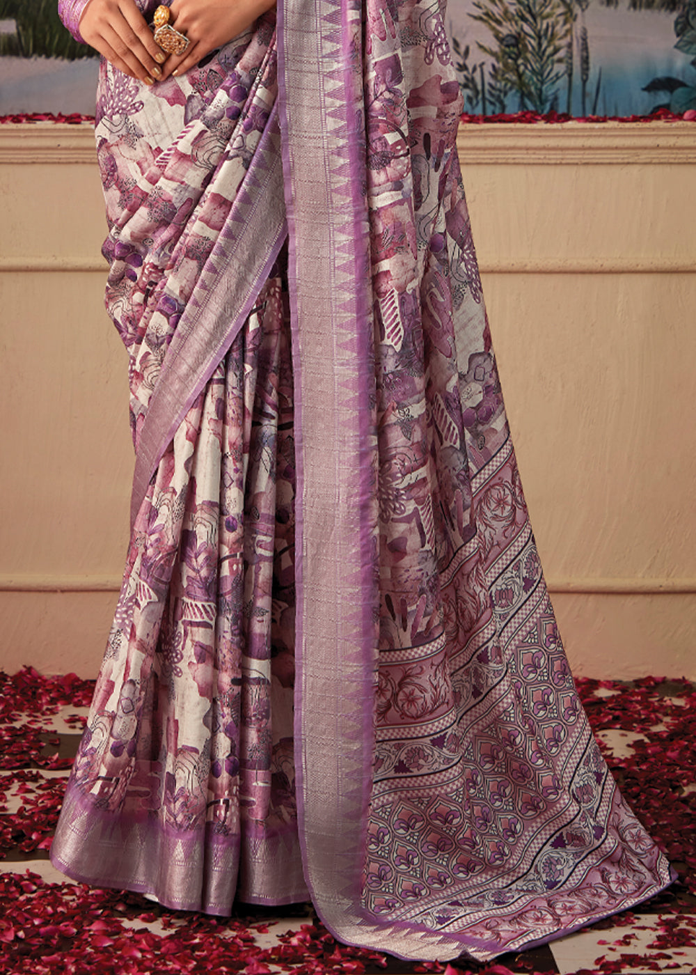 Rose Dust Purple Woven Banarasi Tussar Silk Saree