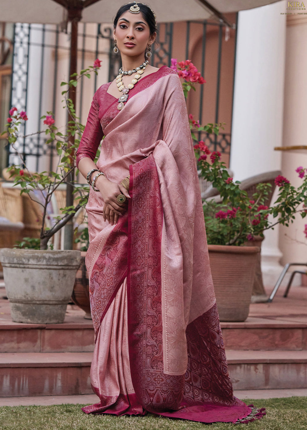 Petite Orchid Pink Designer Satin Silk Saree