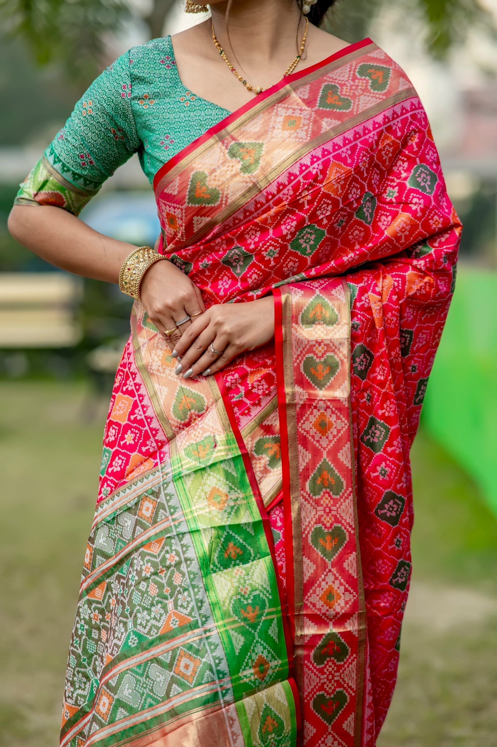 Amaranth Pink Banarasi Silk Patola Saree