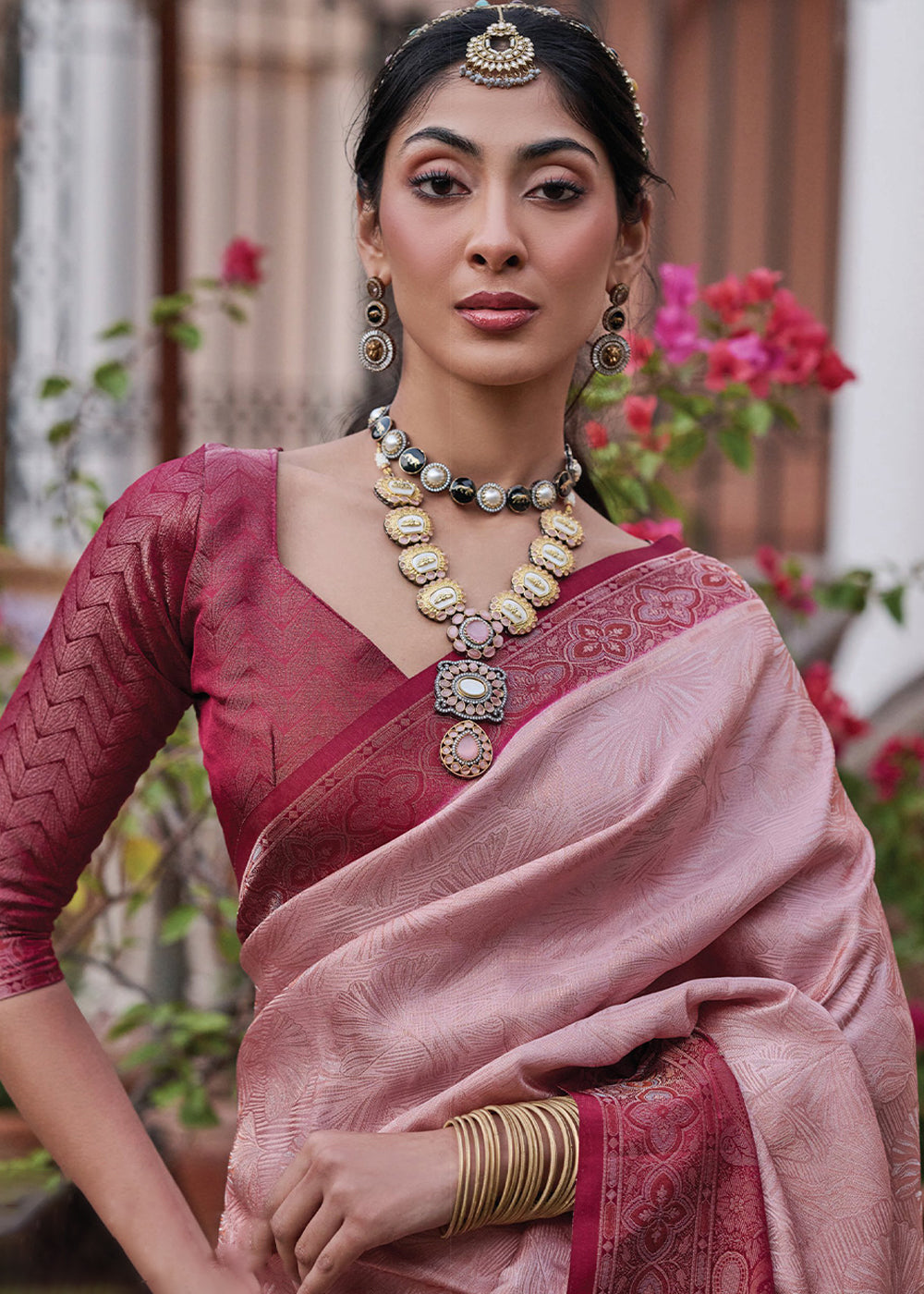 Petite Orchid Pink Designer Satin Silk Saree