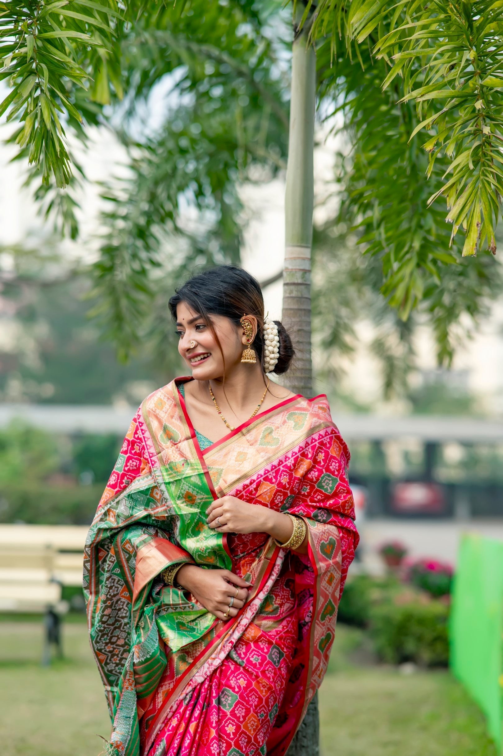 Amaranth Pink Banarasi Silk Patola Saree