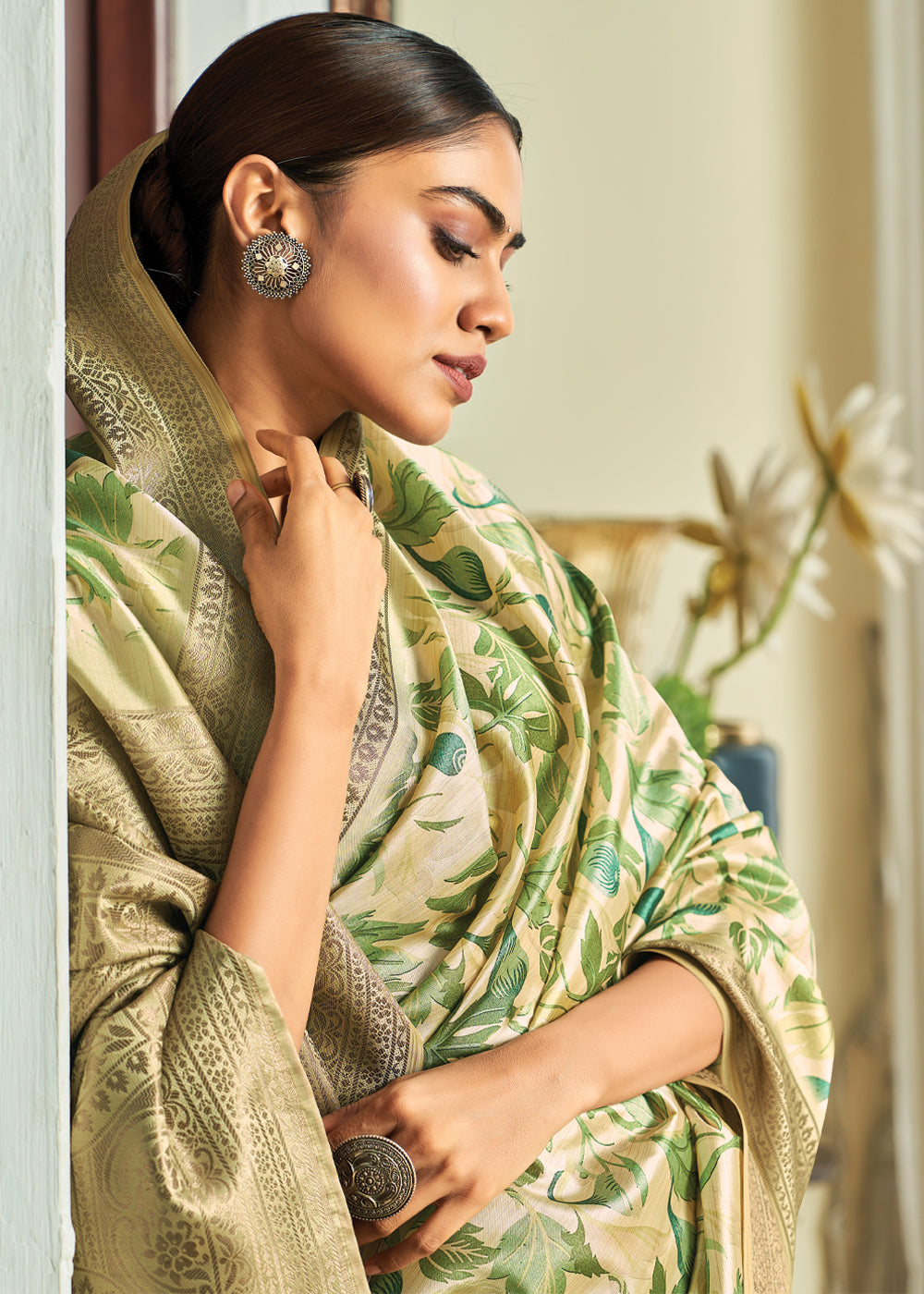 Spring Green Woven Banarasi Satin Silk Saree