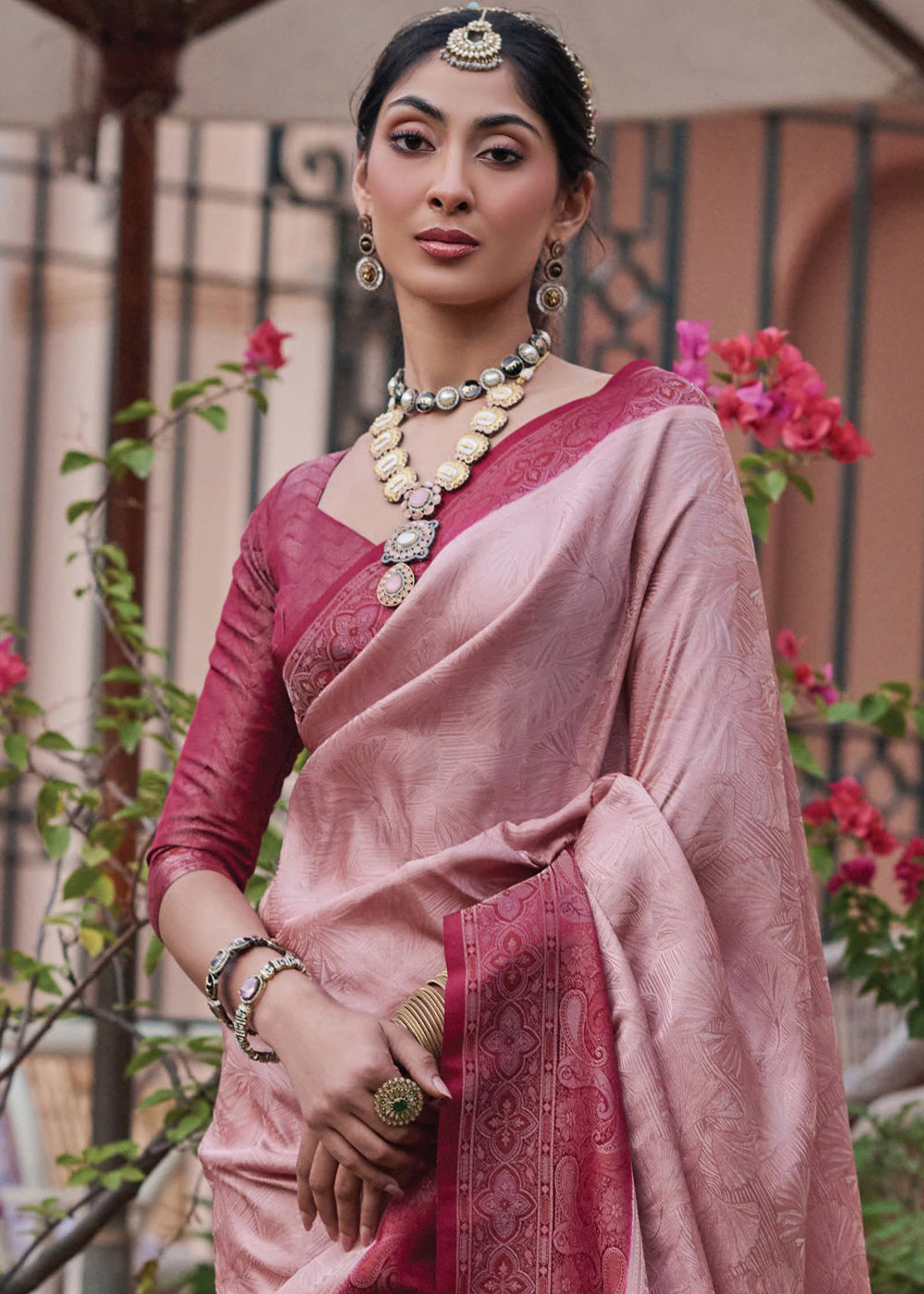 Petite Orchid Pink Designer Satin Silk Saree