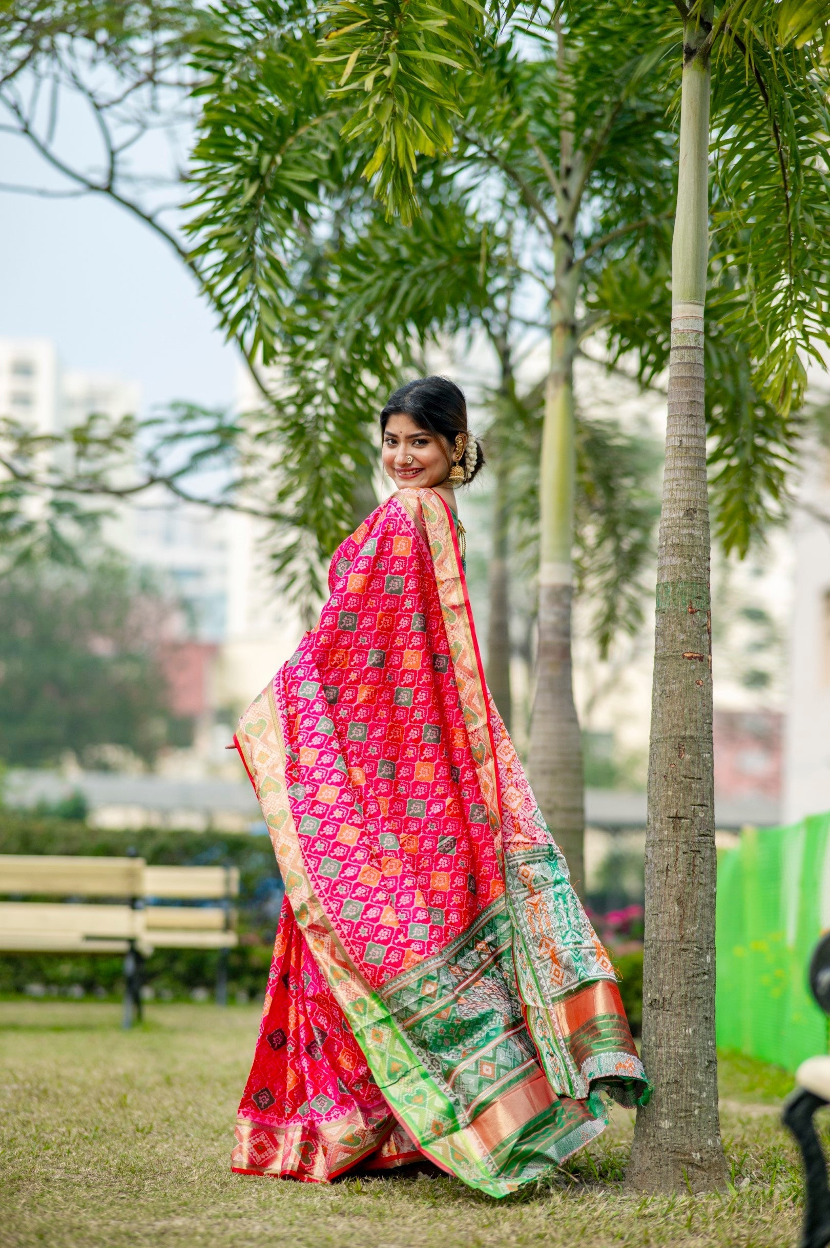 Amaranth Pink Banarasi Silk Patola Saree