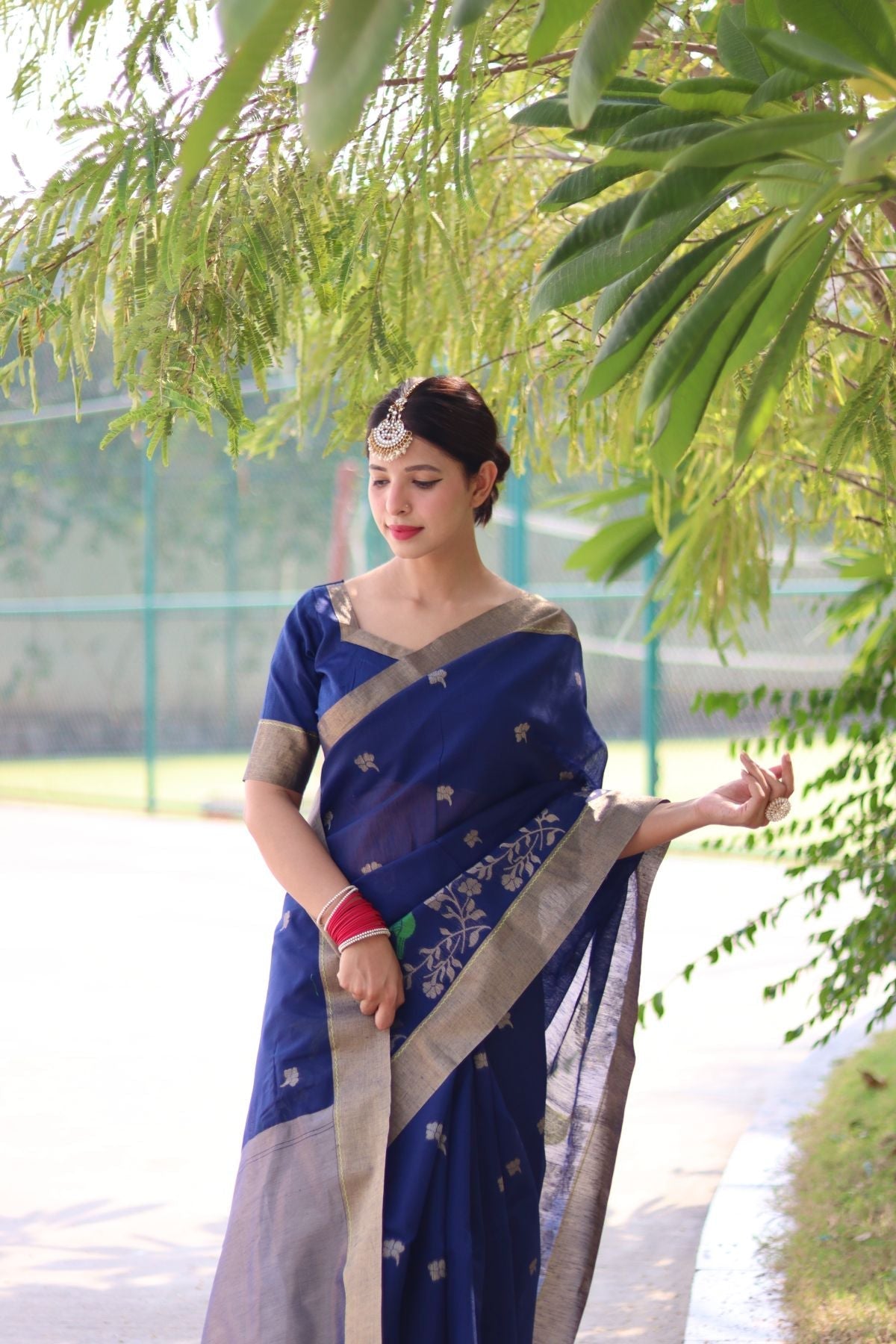 Yale Blue Cotton Silk Saree