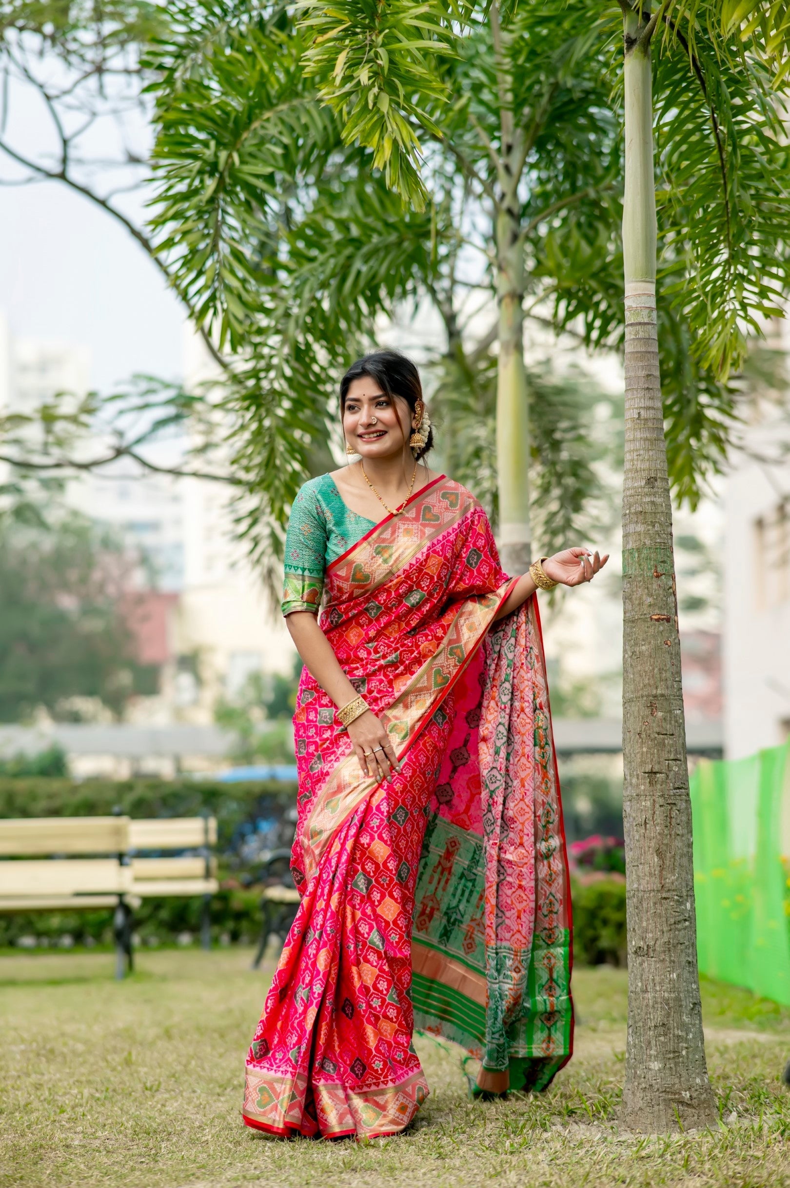 Amaranth Pink Banarasi Silk Patola Saree