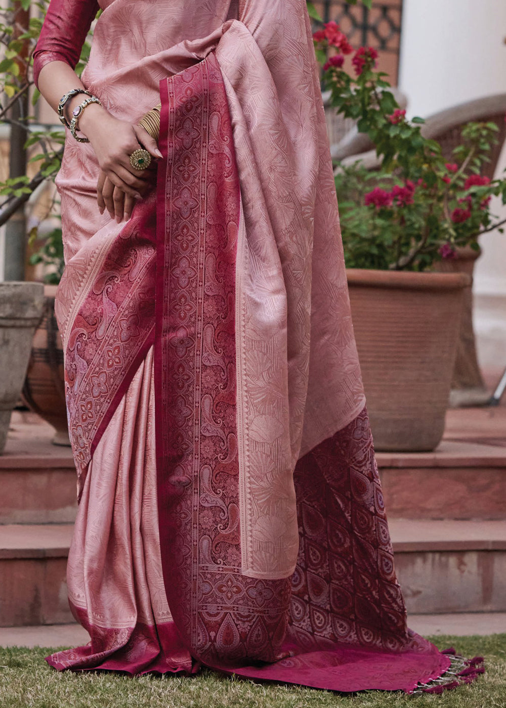 Petite Orchid Pink Designer Satin Silk Saree