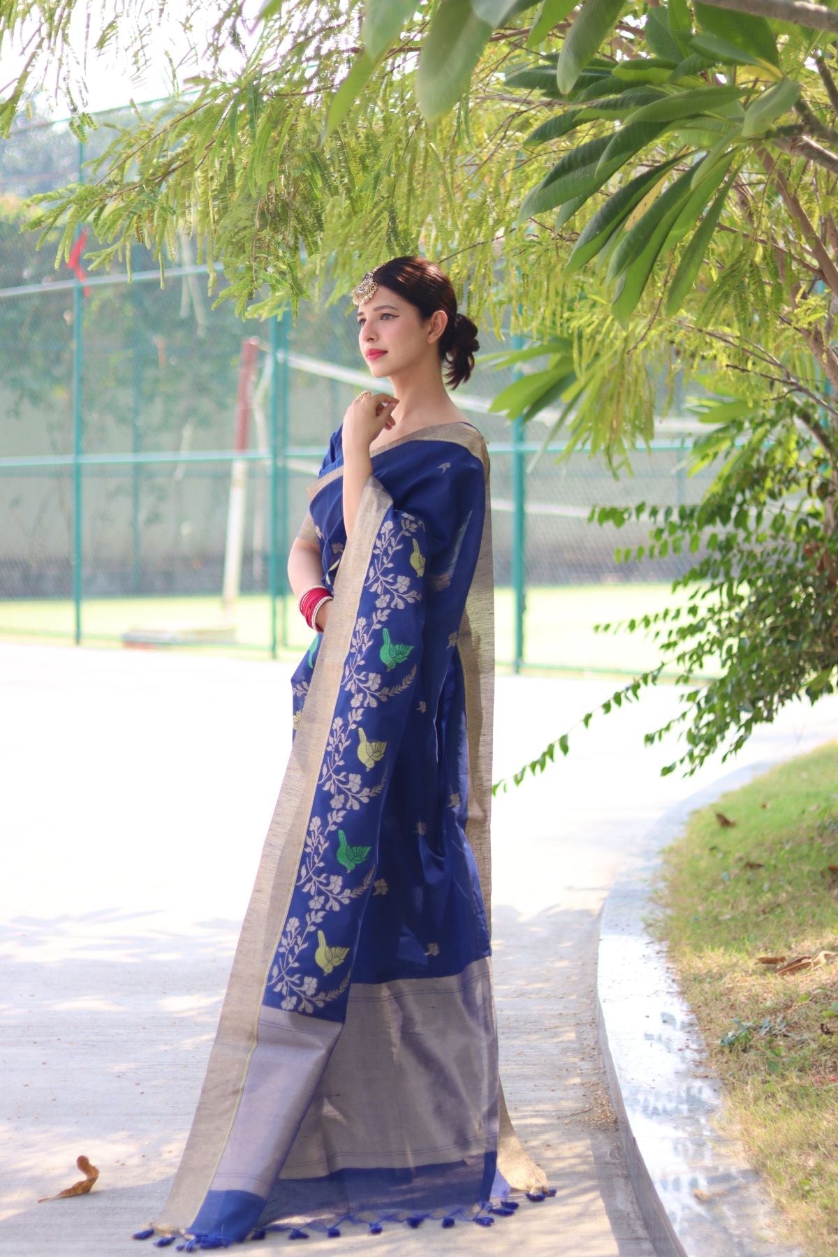 Yale Blue Cotton Silk Saree