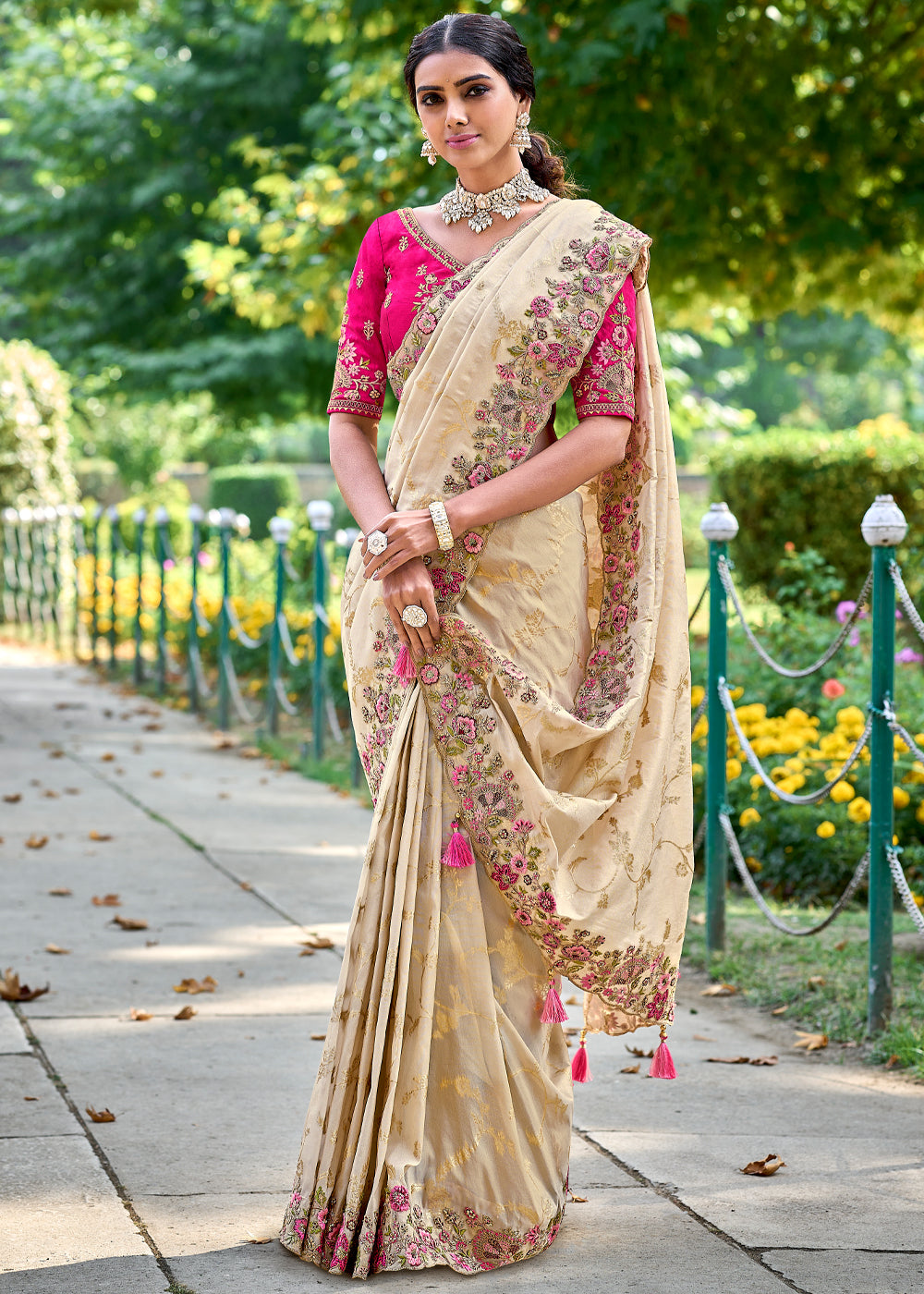 Vermeil Golden Woven Designer Banarasi Embroidered Silk Saree