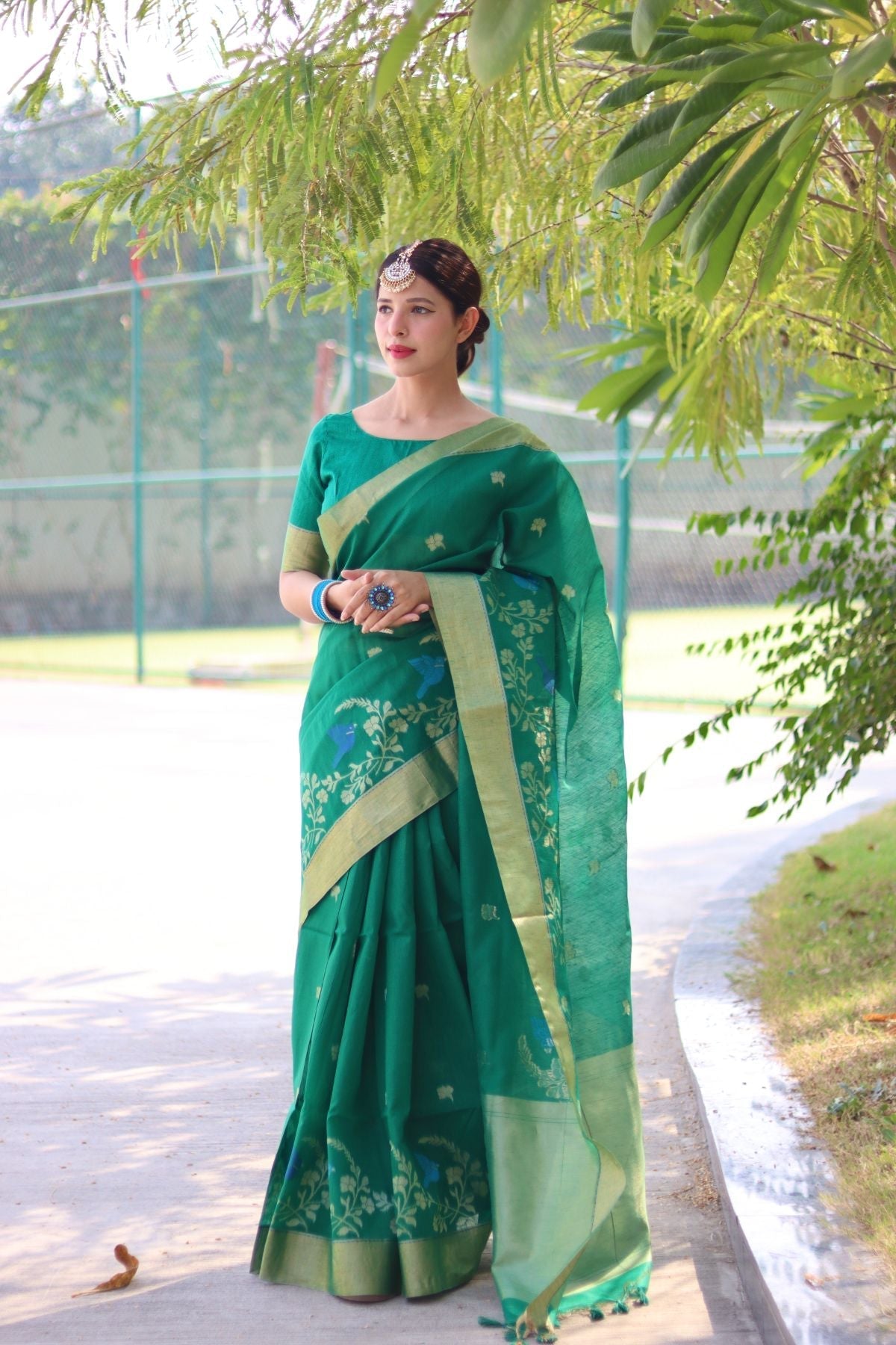 Lochinvar Green Cotton Silk Saree