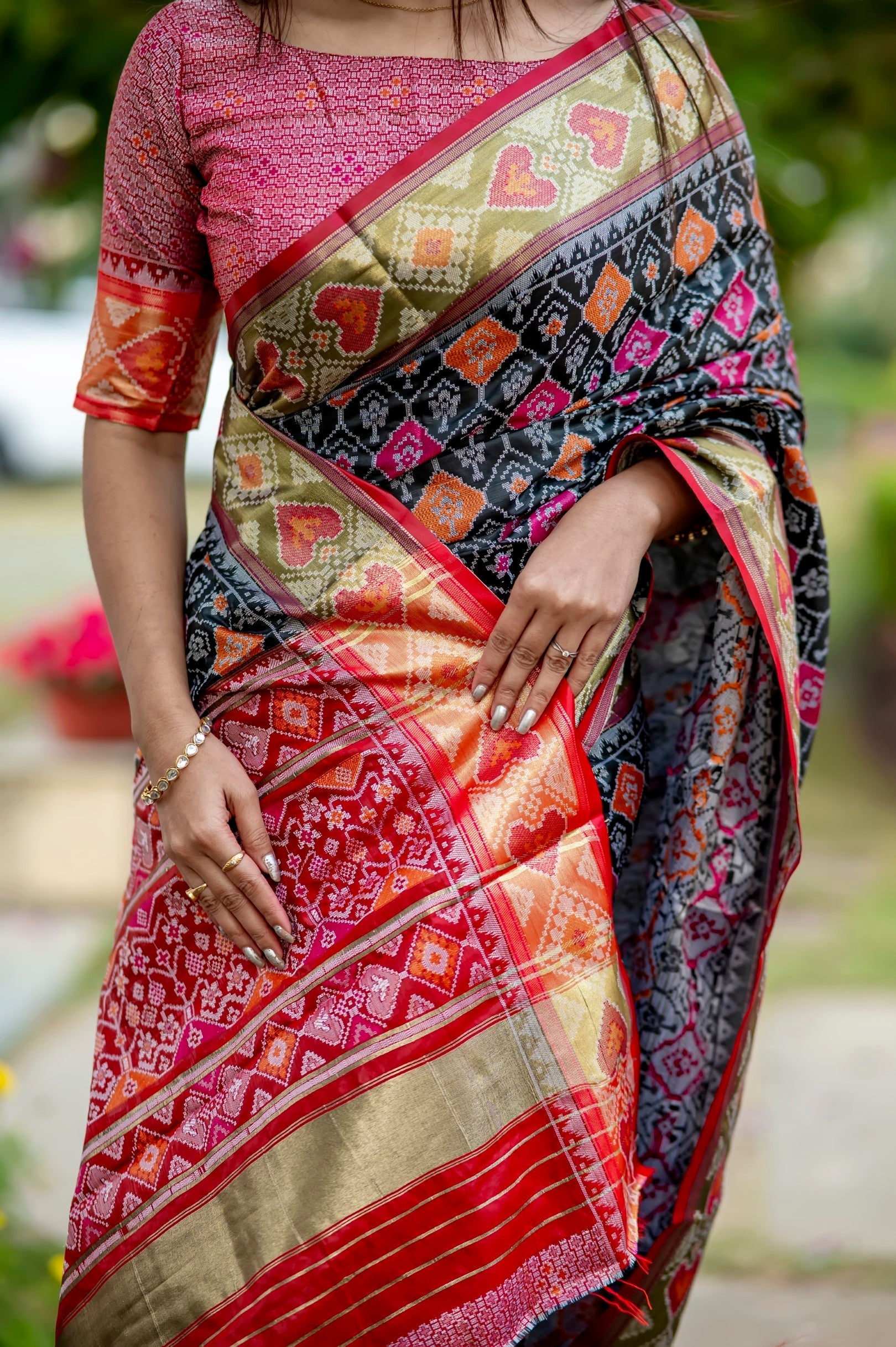 Scarpa Flow Black Banarasi Silk Patola Saree