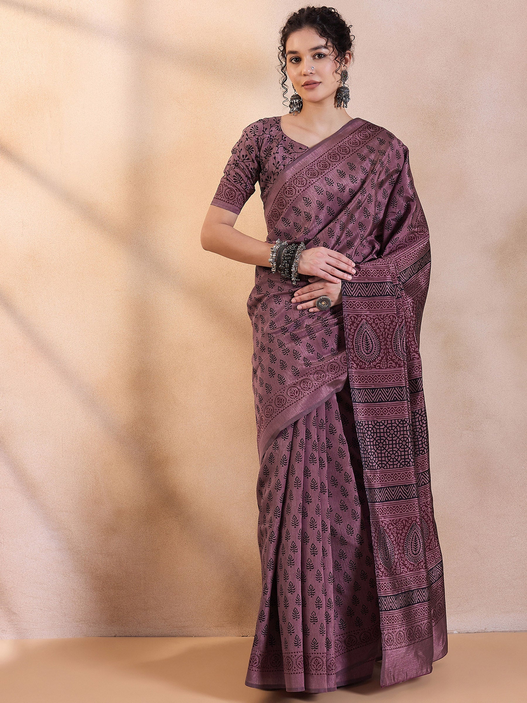 Orchid Pearl Purple Printed Dola Silk Saree