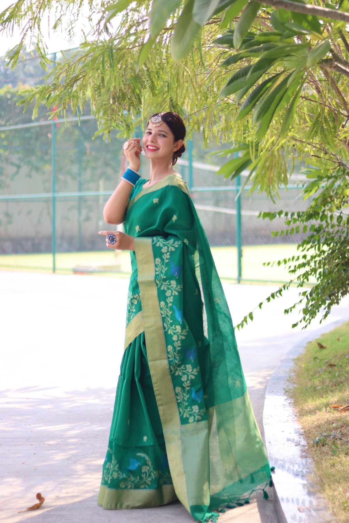 Lochinvar Green Cotton Silk Saree