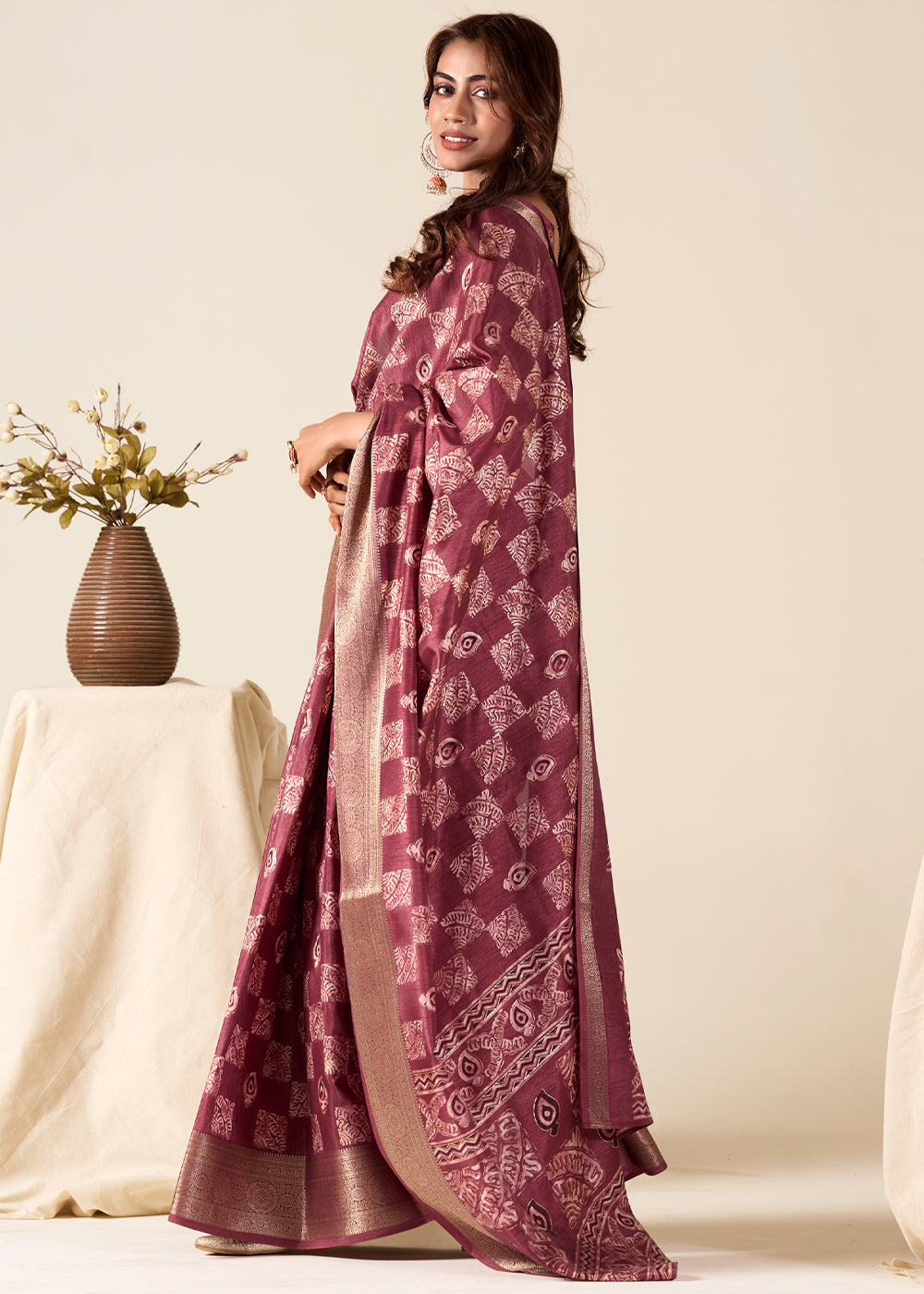 Matrix Purple Banarasi Printed Soft Silk Saree